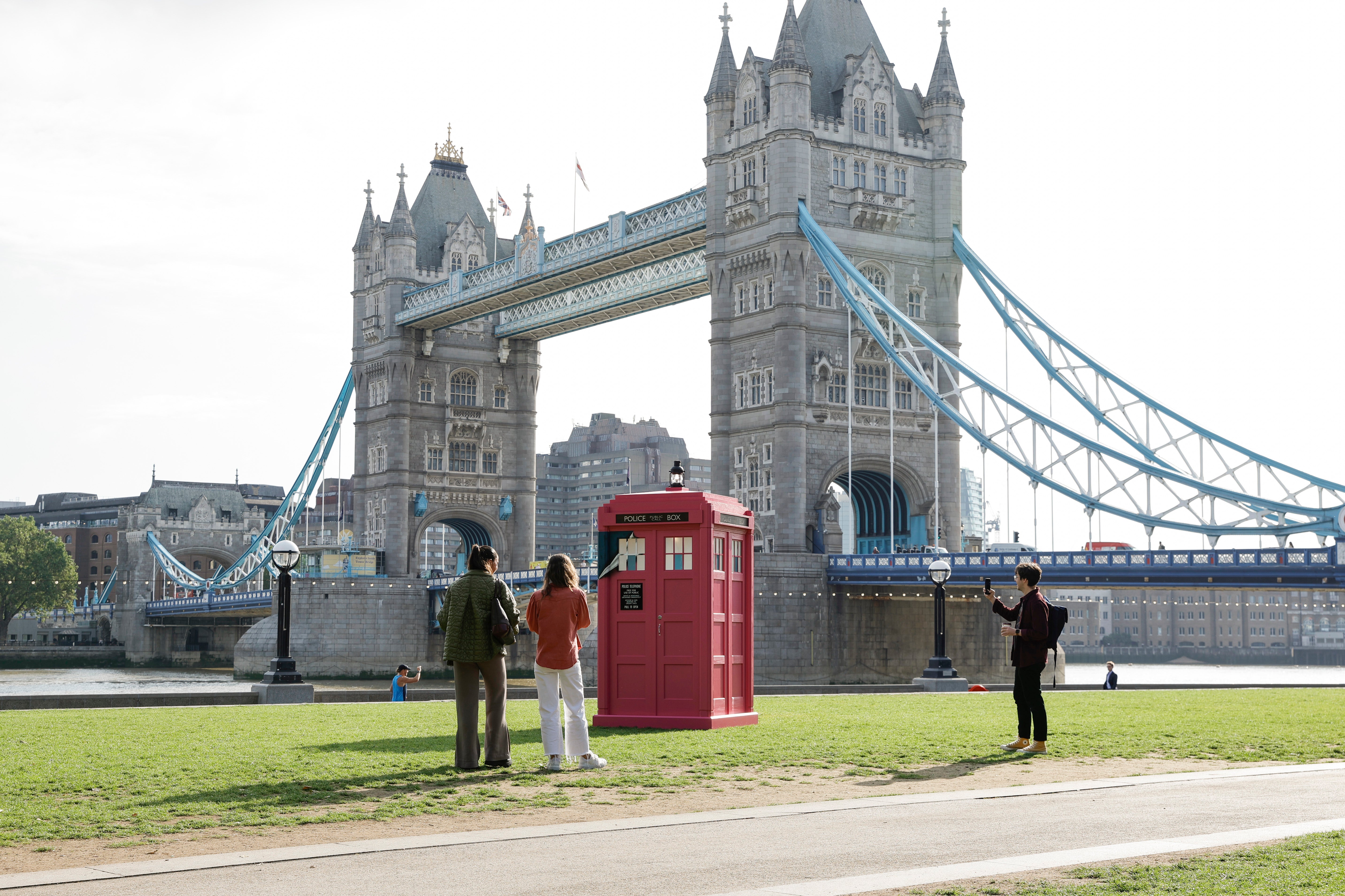 The Tardis appeared on the banks of Tower Bridge