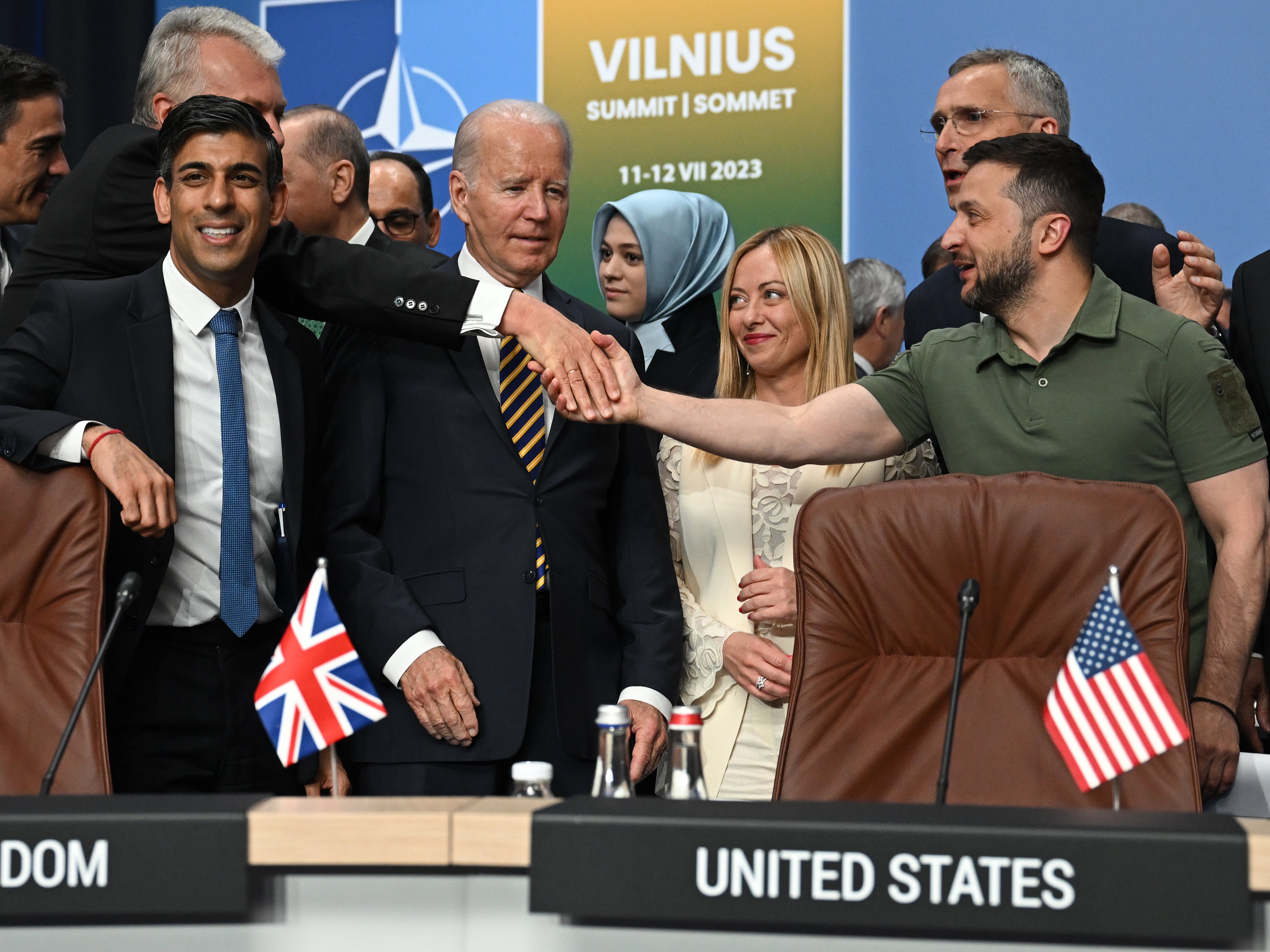 Rishi Sunak and Joe Biden with Volodymyr Zelensky at Nato