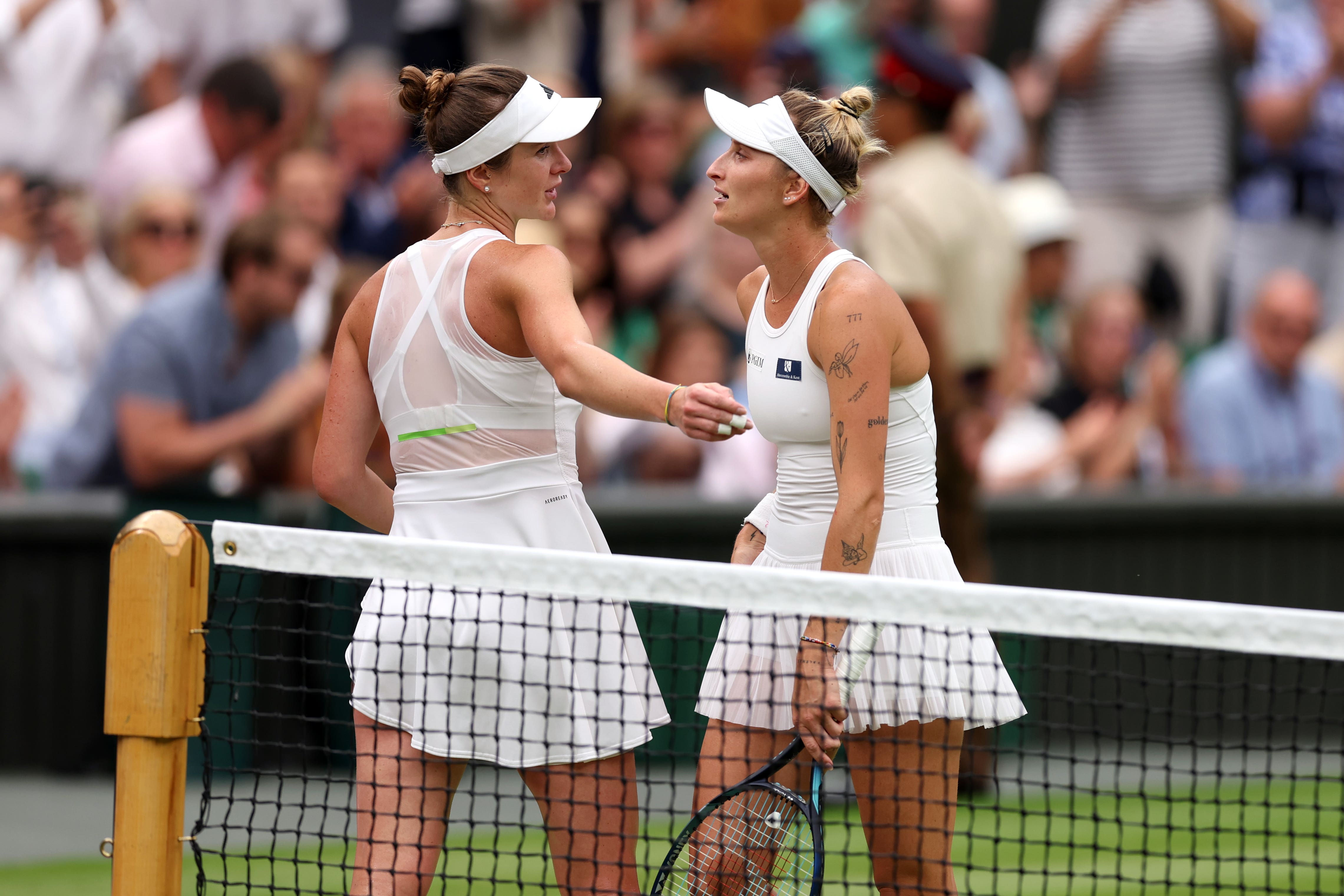 Marketa Vondrousova beat Elina Svitolina (left) in straight sets to reach the Wimbledon final (Steven Paston/PA)