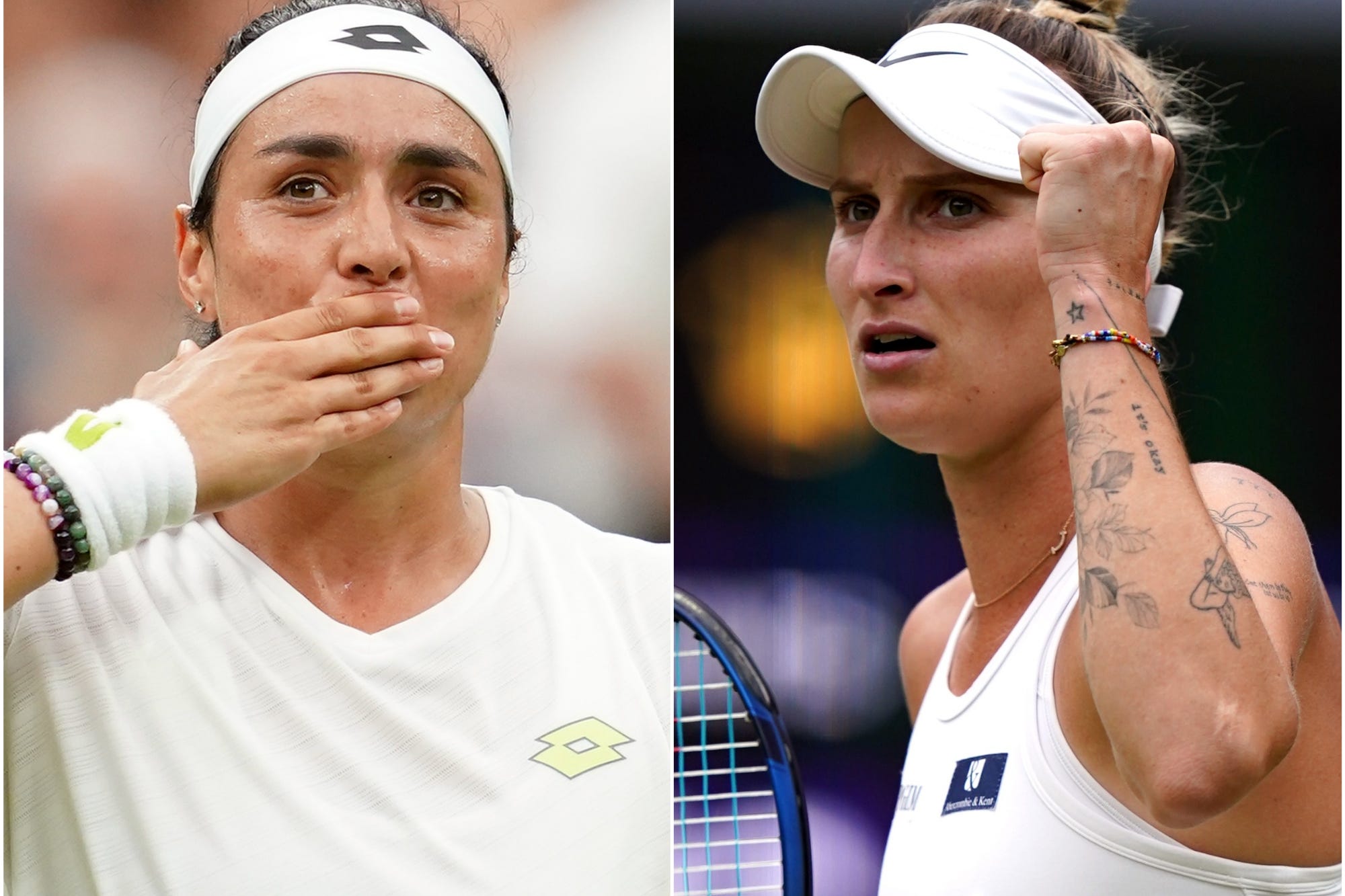 Ons Jabeur, left, will take on Marketa Vondrousova in Saturday’s women’s final (PA)