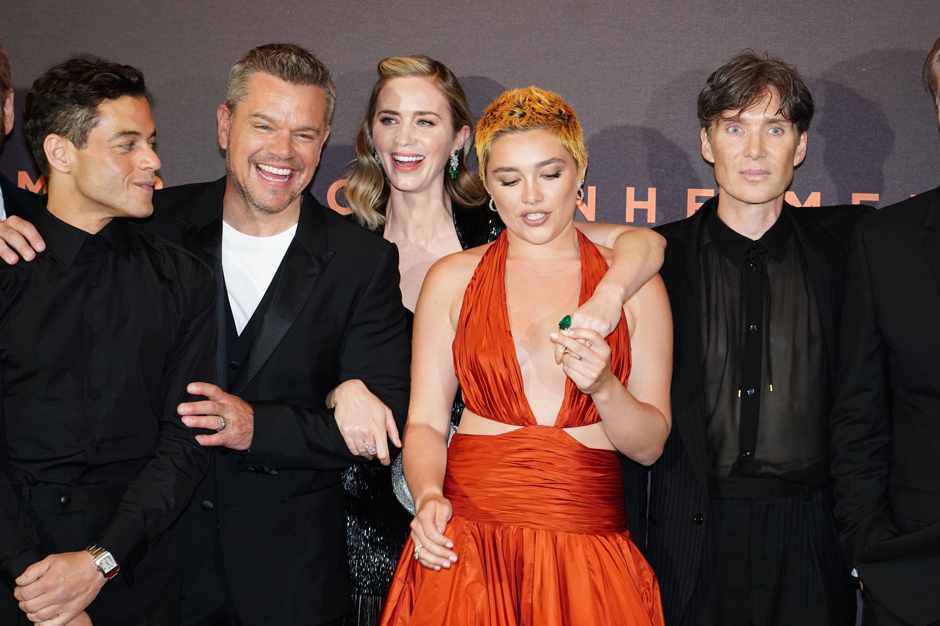 Rami Malek, Matt Damon, Emily Blunt, Florence Pugh and Cillian Murphy attend the UK premiere of Oppenheimer (Ian West/PA)