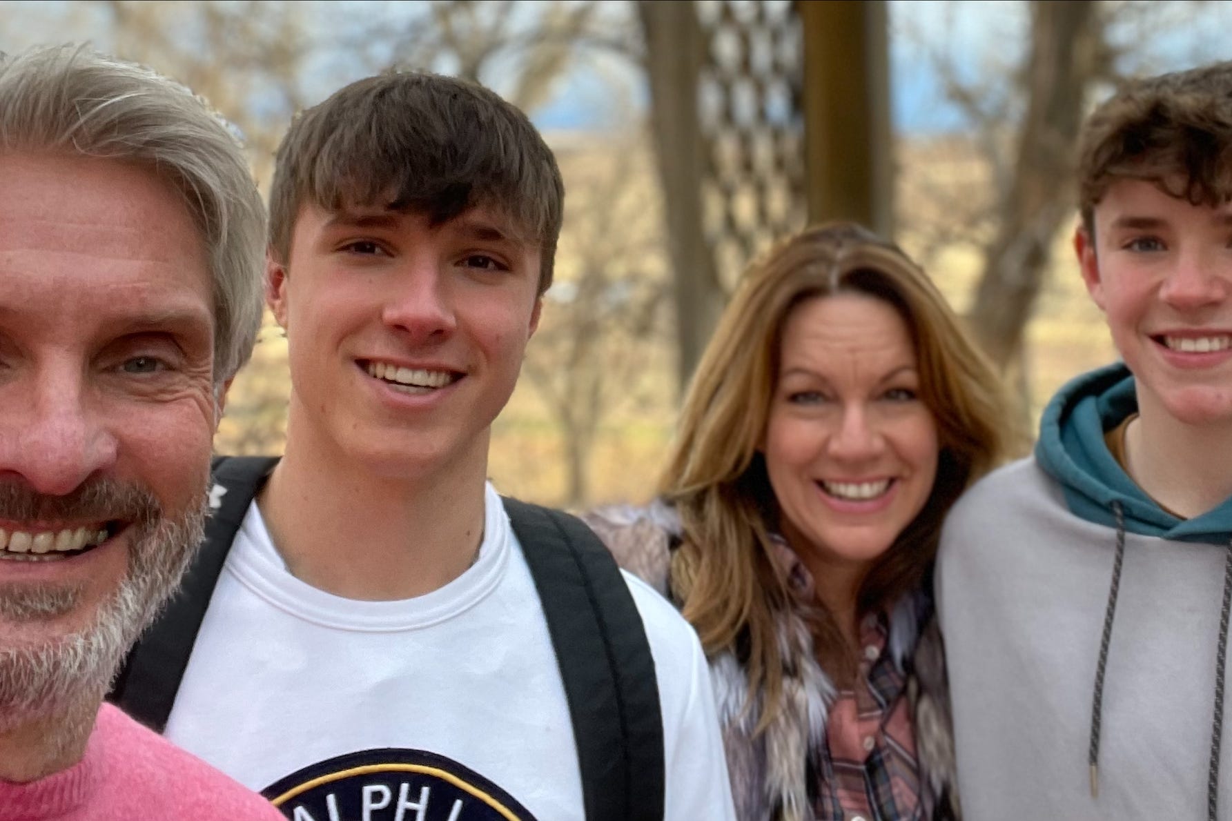 Barnaby Webber (second left) with his father David, mother Emma and brother Charlie Webber (Family handout/PA)