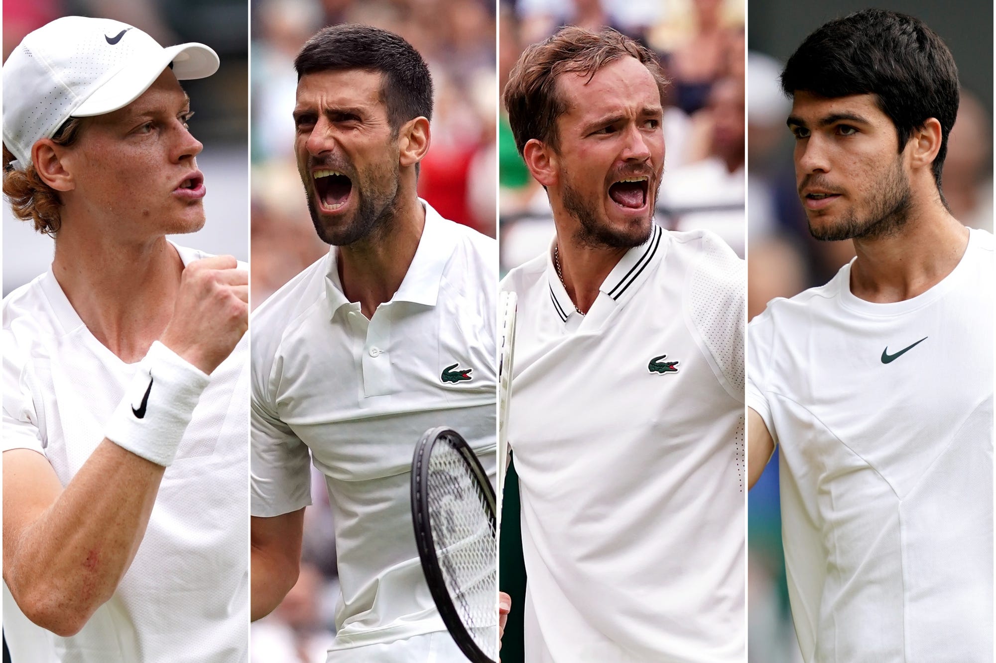 Jannik Sinner takes on Novak Djokovic in the day’s first semi-final before Daniil Medvedev challenges world number one Carlos Alcaraz (PA)