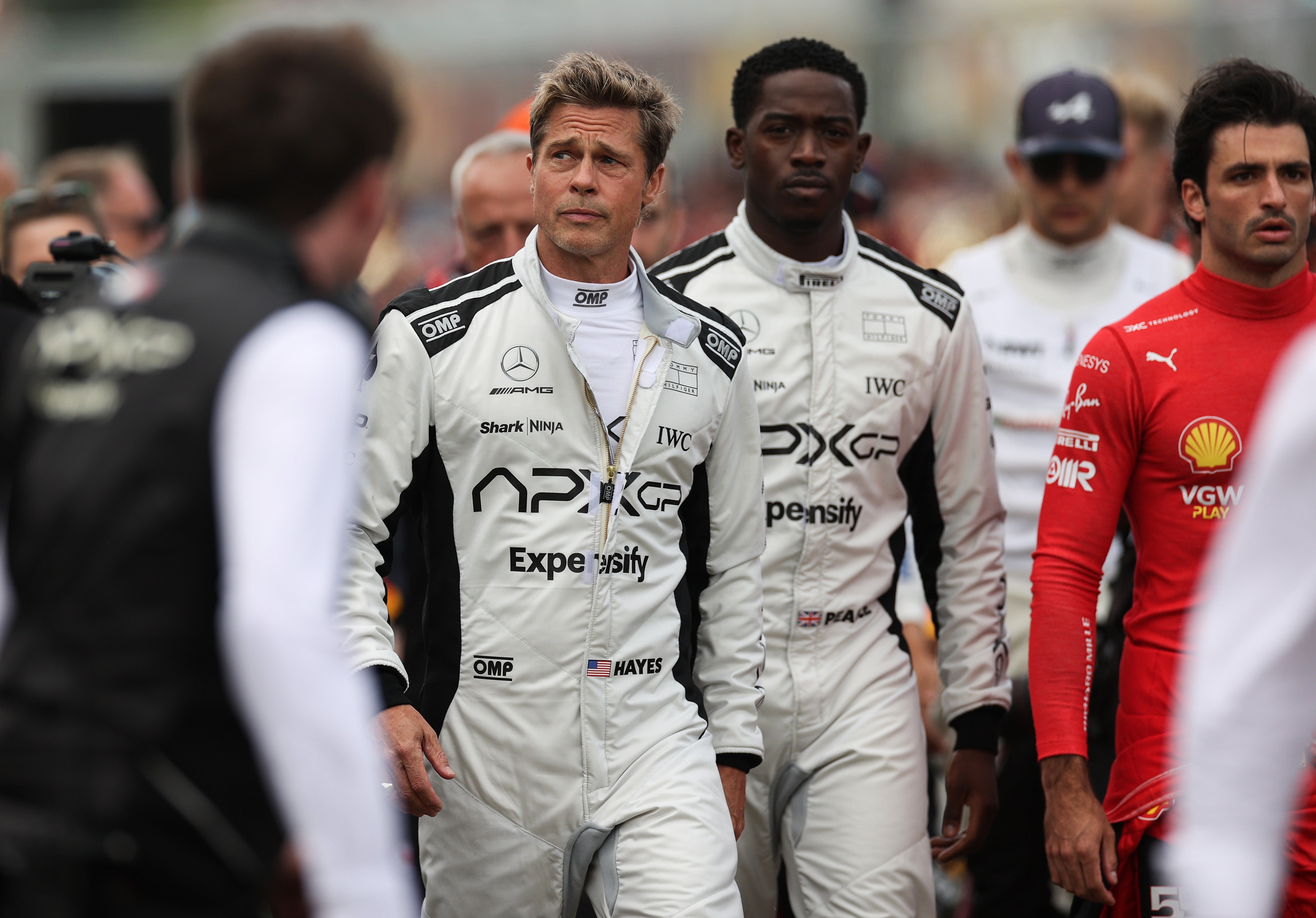 Brad Pitt and Damson Idris shoot their new film before the British Grand Prix