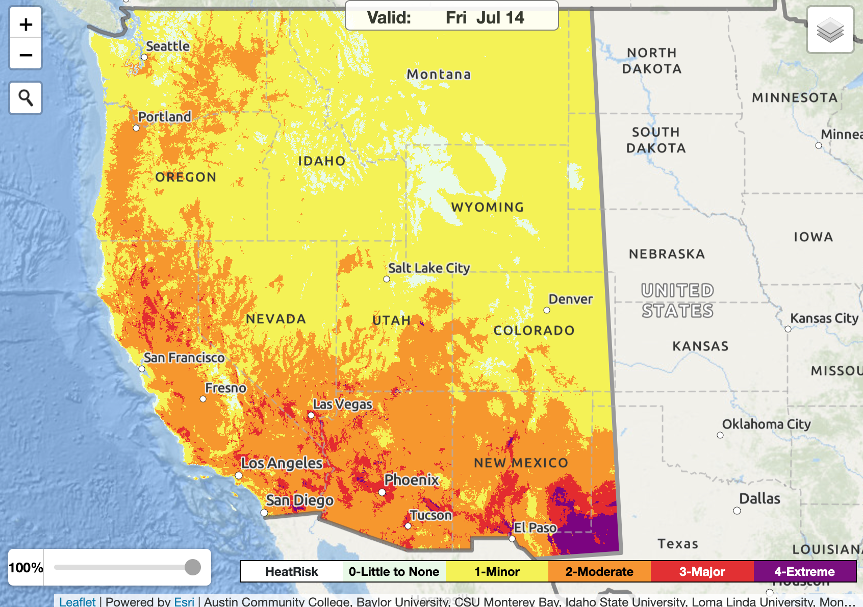 The National Weather Service issued maps showing the heat risks across the country including southwest and western states