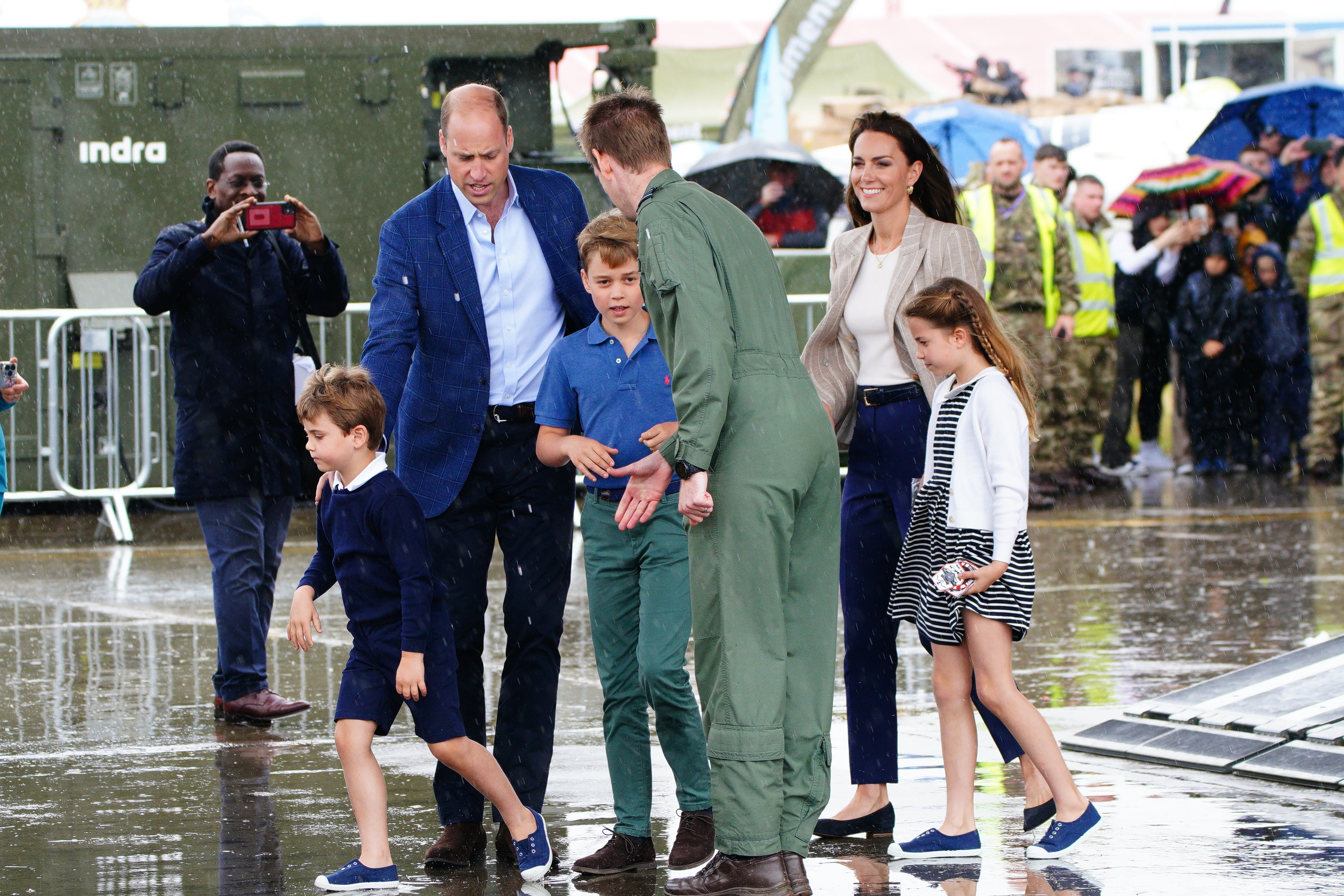 The Prince and Princess of Wales with Prince George, Princess Charlotte and Prince Louis during a visit to the Royal International Air Tattoo (RIAT) at RAF Fairford, Gloucestershire