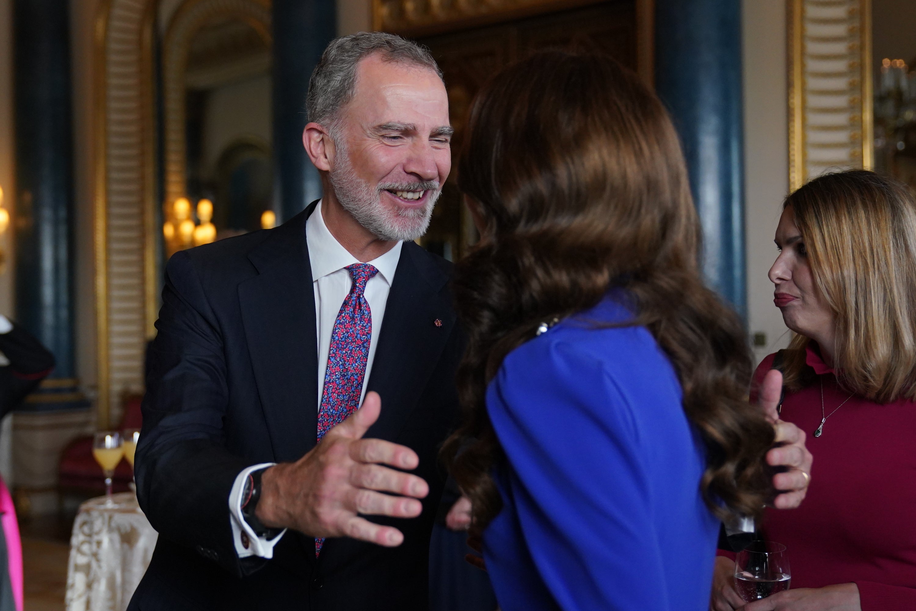 Felipe VI of Spain with the Princess of Wales at a reception at Buckingham Palace