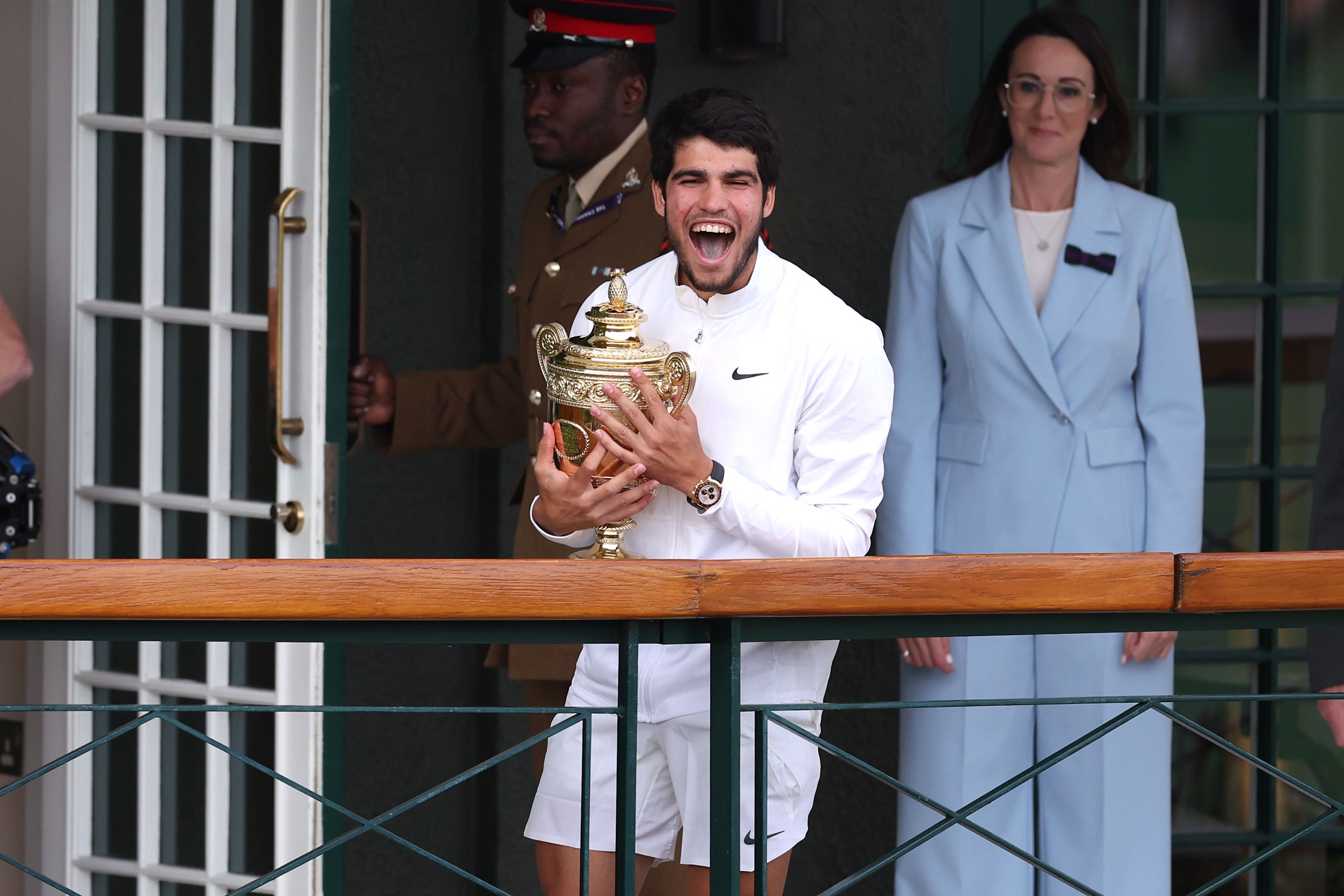 Carlos Alcaraz on the Centre Court balcony (Steven Paston/PA)