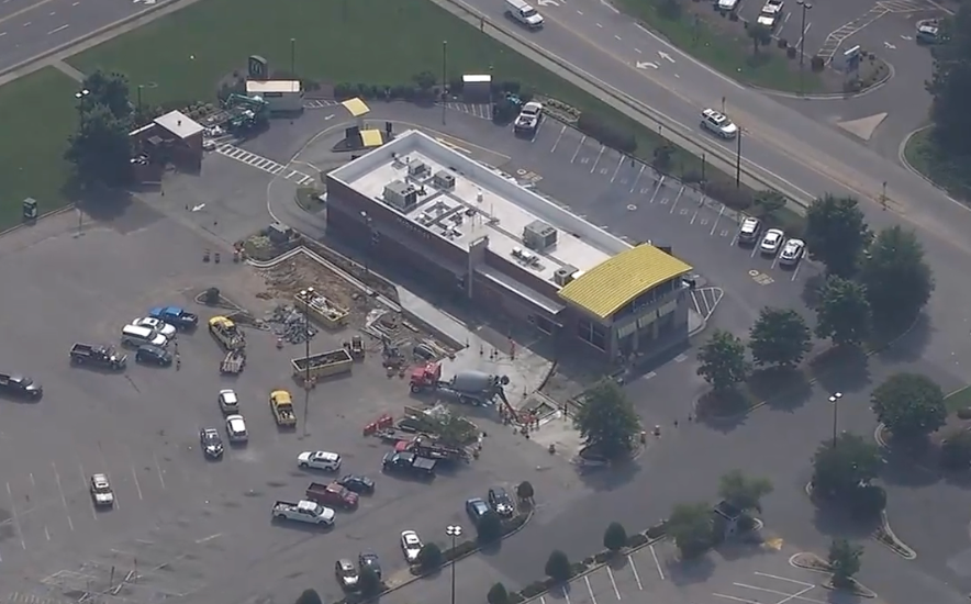 An aerial view of the site of a stabbing attack in Oxford, North Carolina, on 17 July