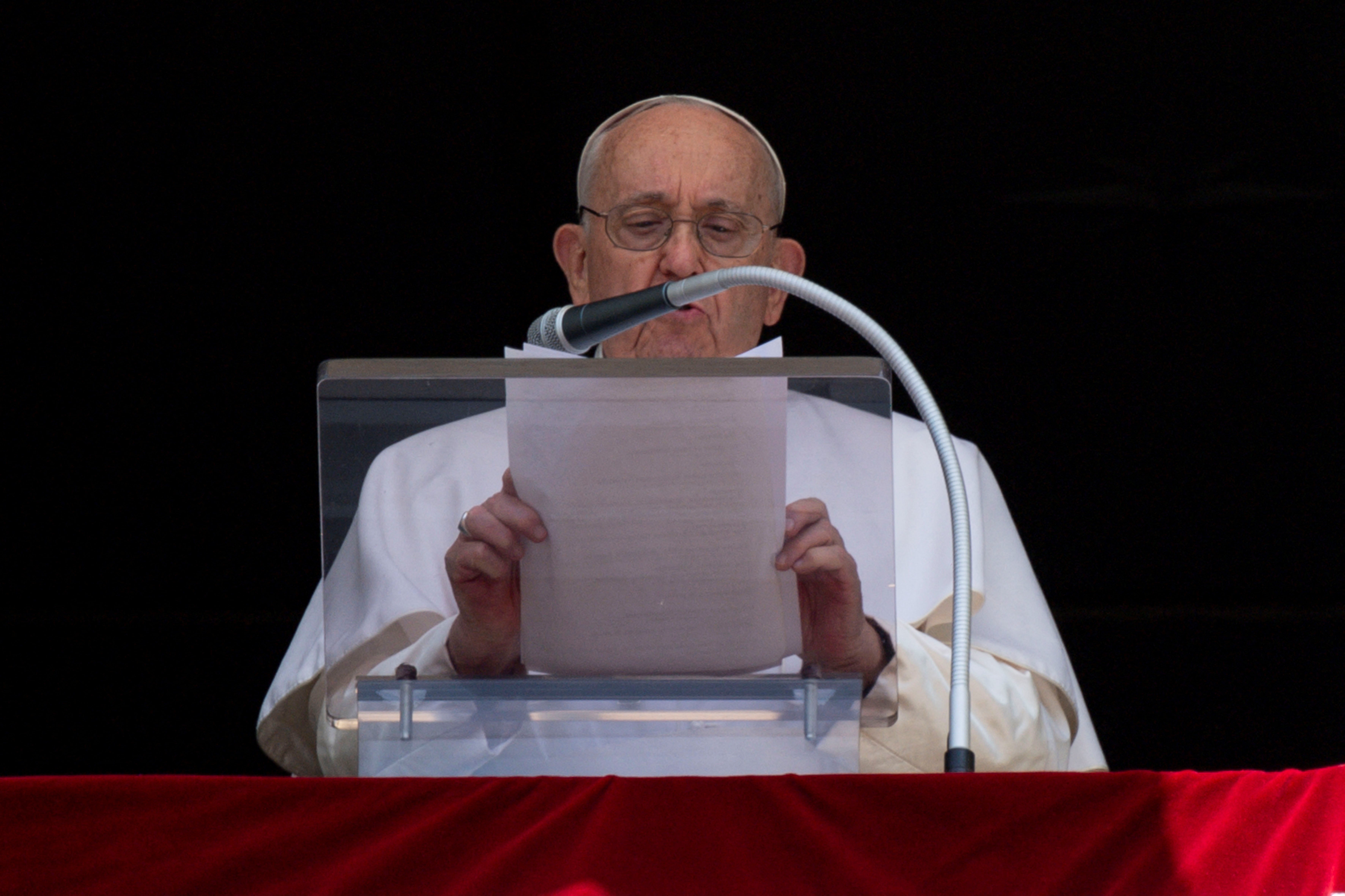 Pope Francis leads the Angelus prayer at the Vatican