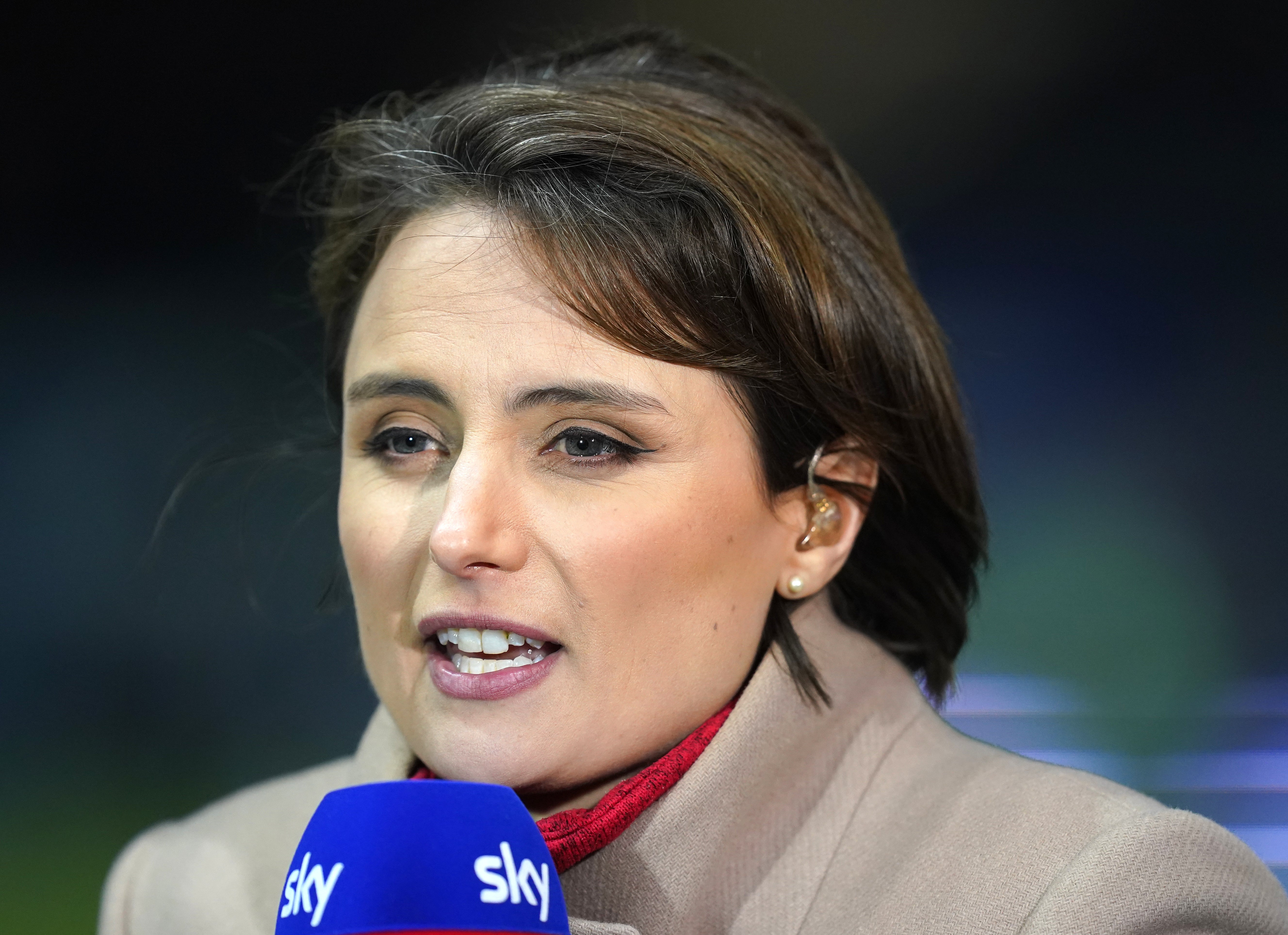 Presenter Michelle Owen during the Sky Bet League One play-off, semi-final, first leg match at the Weston Homes Stadium, Peterborough.