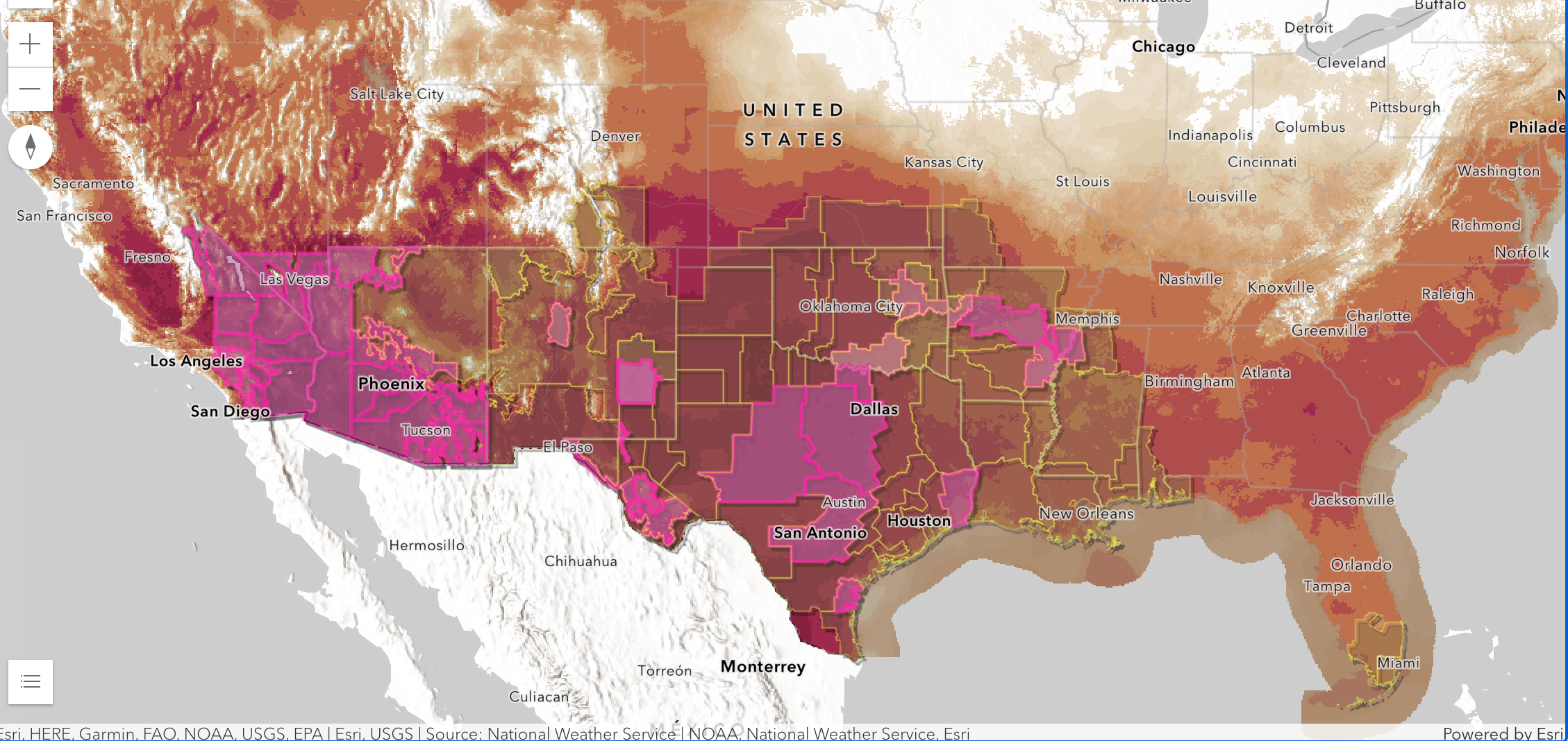 The southern half of the United States was under prolonged heatwaves that have driven temperatures well above 100F in parts of the southwest like Texas, Arizona, New Mexico, Nevada and California