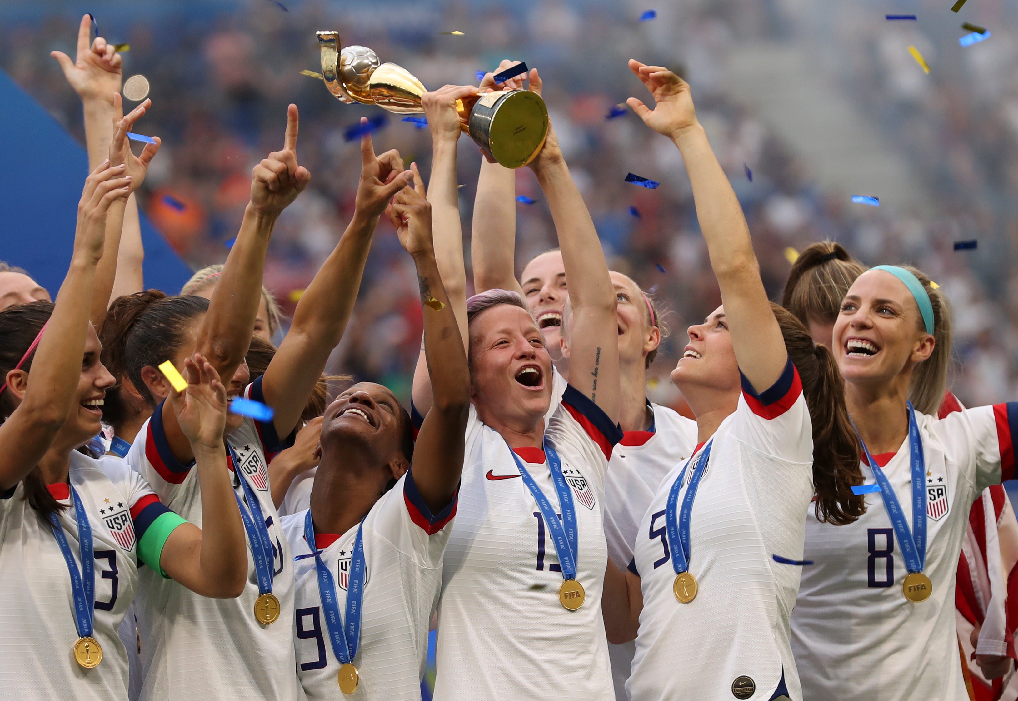 Megan Rapinoe lifts the Women’s World Cup in summer 2019