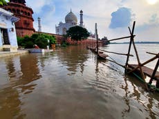 Extreme monsoon raises river to walls of Taj Mahal amid fears of damage to one of world’s seven wonders