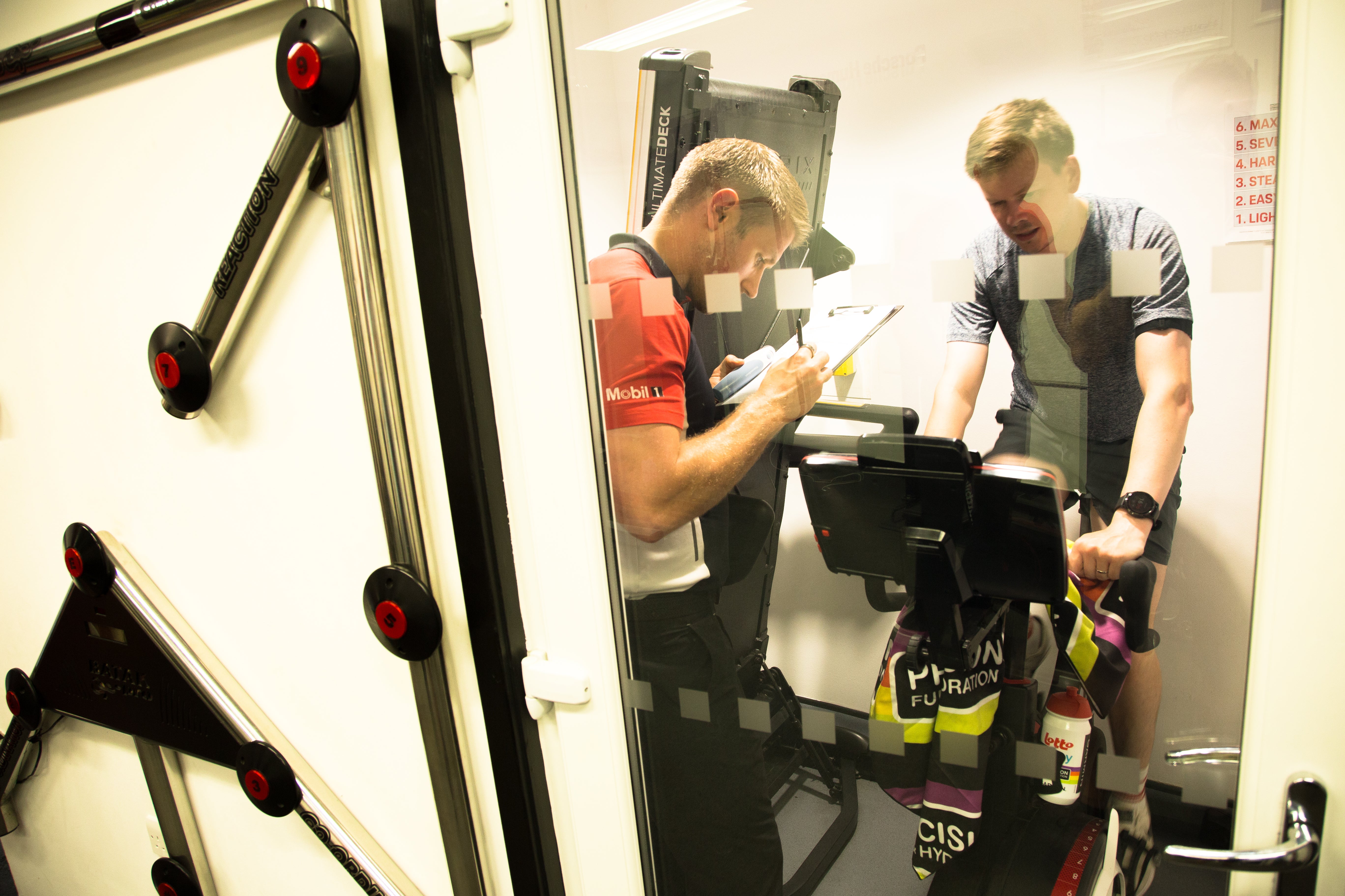 Sports writer Lawrence Ostlere inside the 40C heat chamber