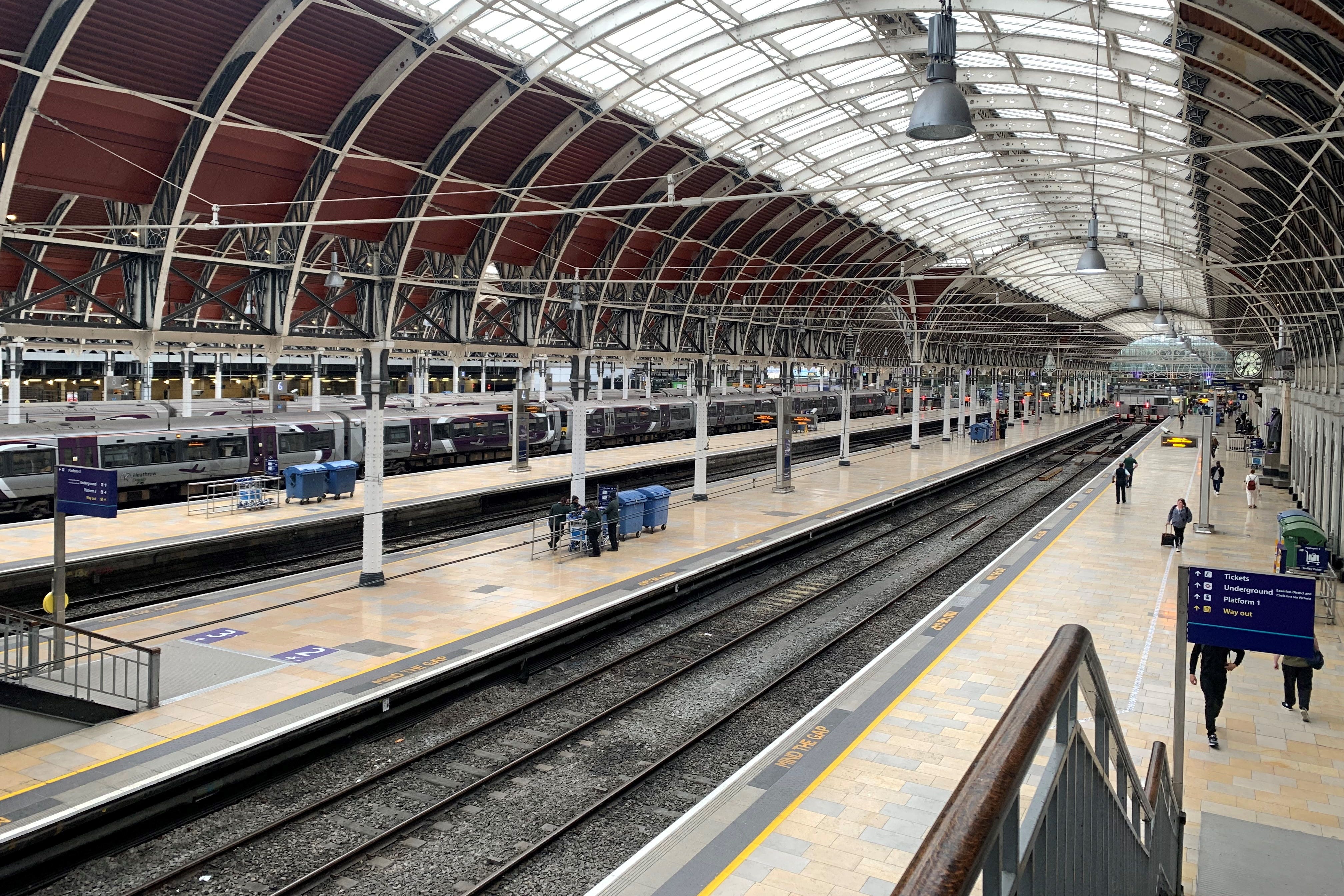 Empty platforms at Paddington railway station in London (Peter Clifton/PA)