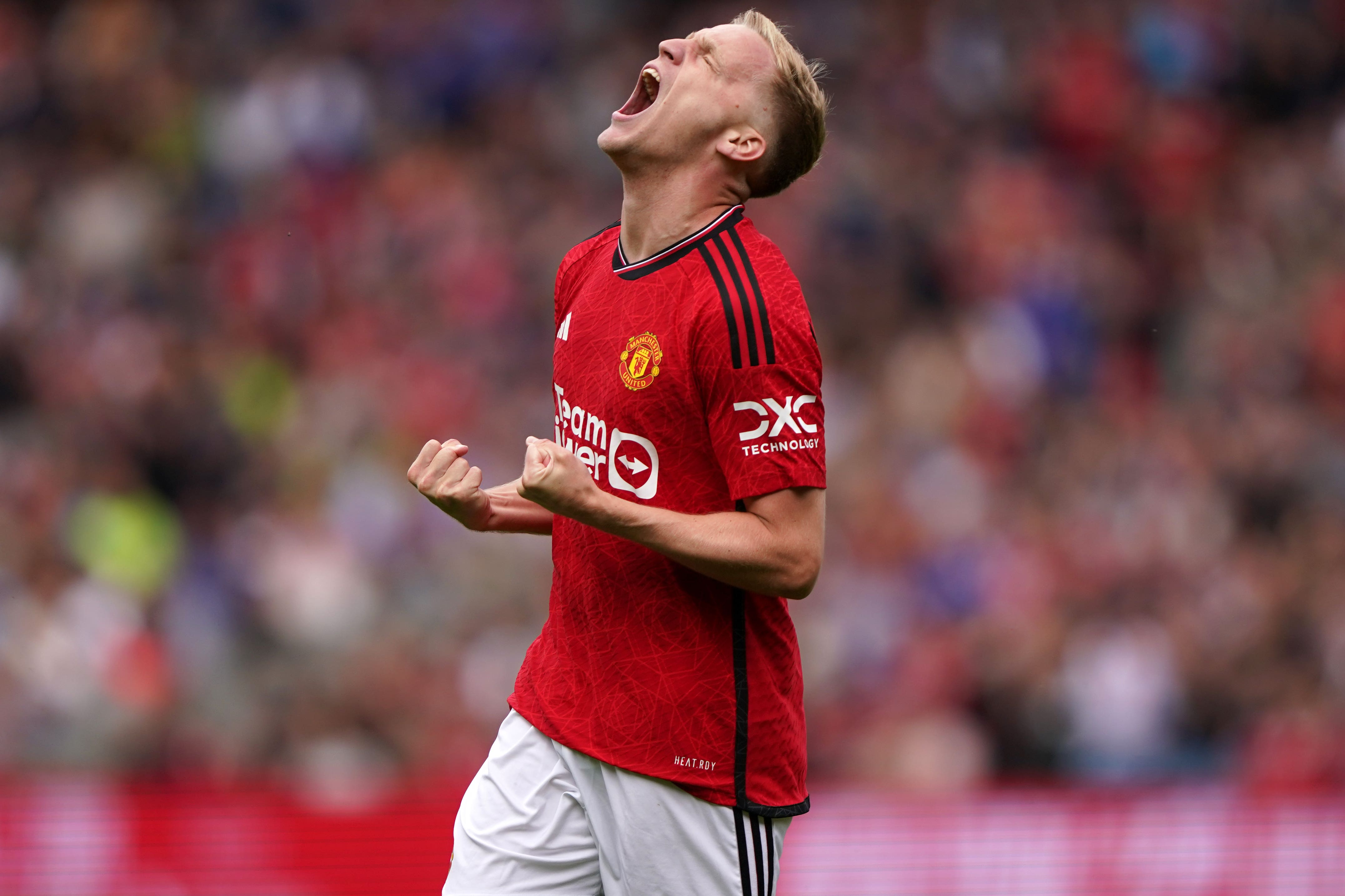 Donny van de Beek celebrates scoring in Edinburgh (Andrew Milligan/PA)