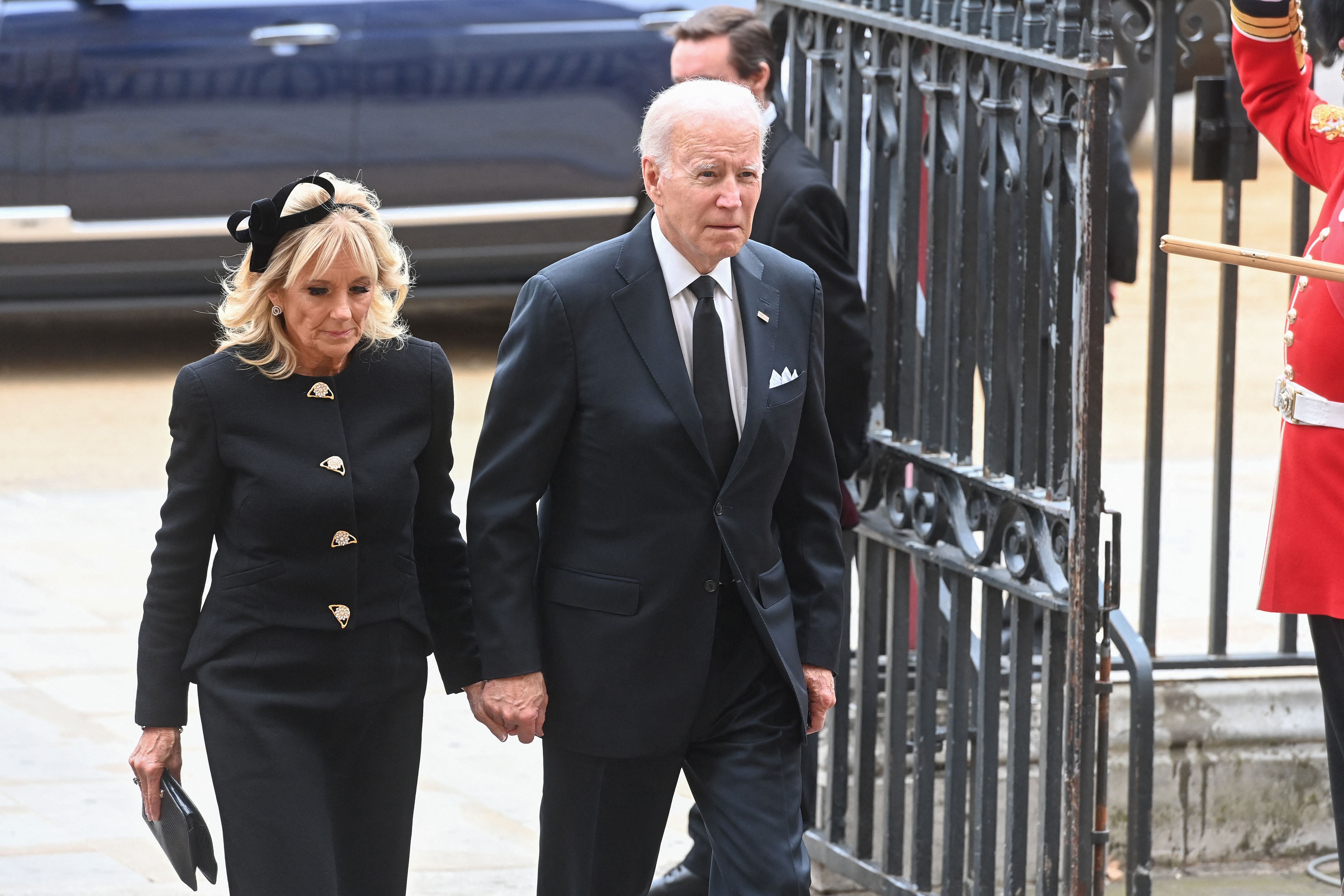 President Joe Biden and first lady Jill Biden arrive at Westminster Abbey in London for state funeral of Queen Elizabeth II