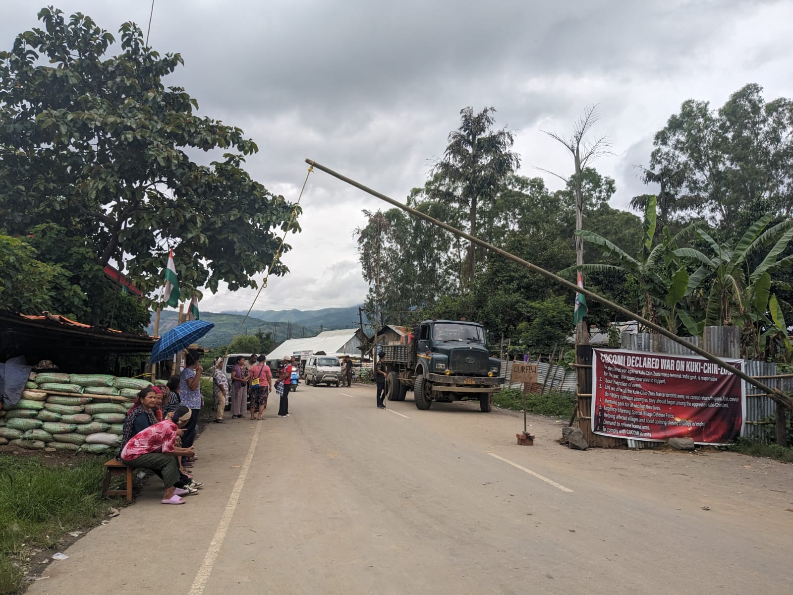 Vehicles being inspected by locals at Churachandpur border