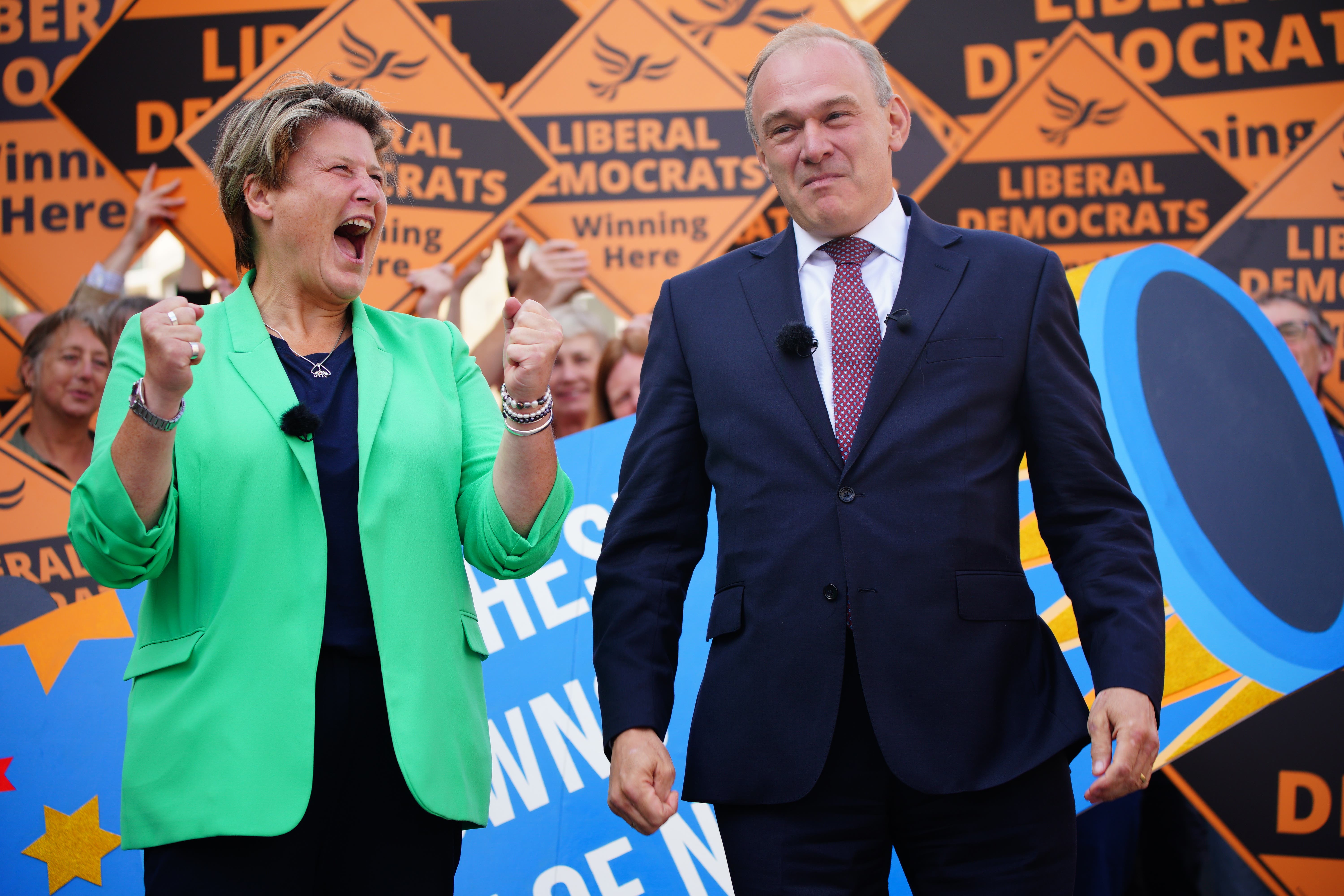 New Liberal Democrat MP Sarah Dyke with party leader Ed Davey in Frome