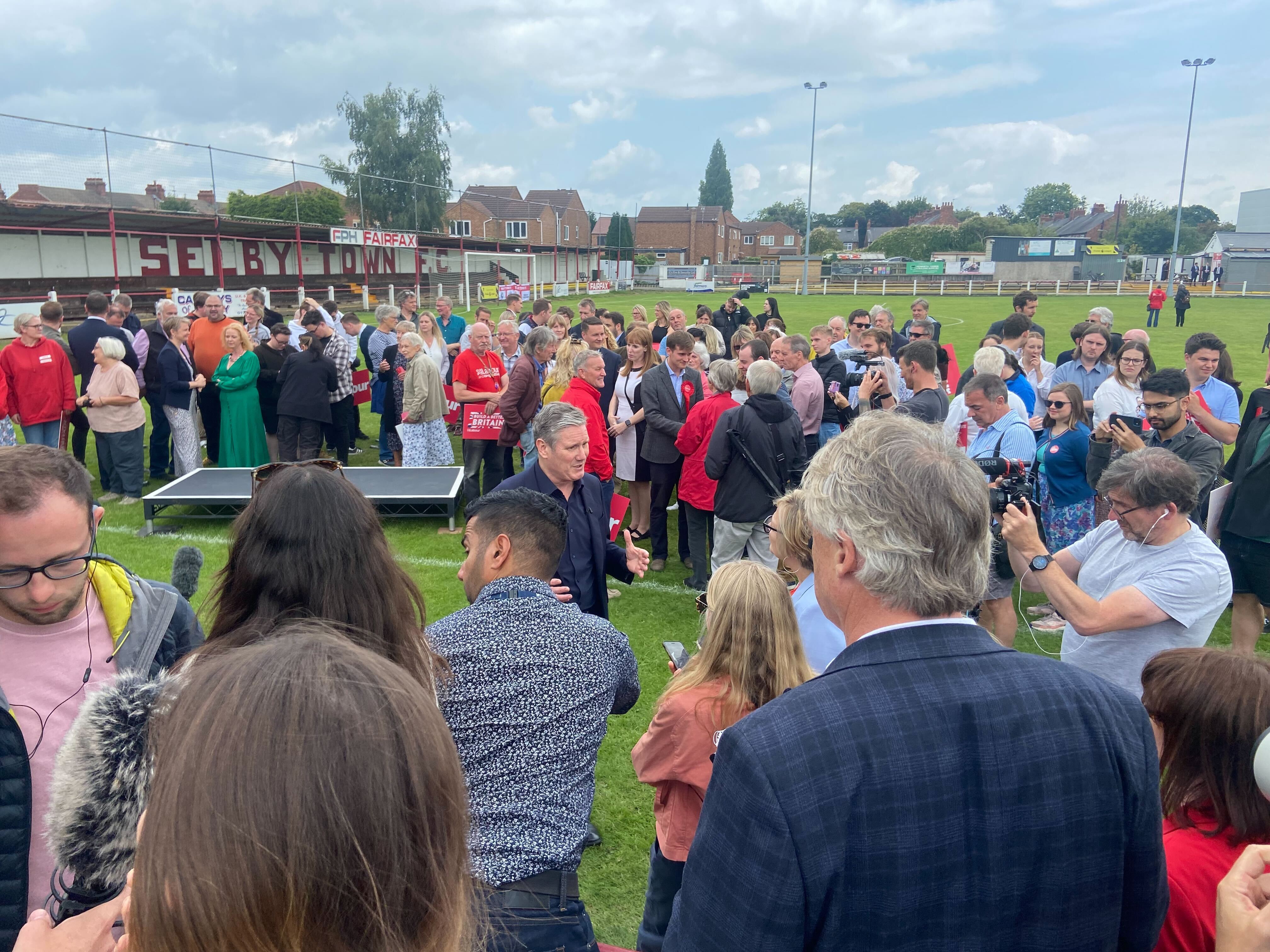 Red alert: Sir Keir Starmer speaks at Selby Football Club