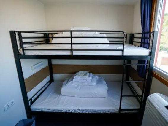 A view of inside one of the bedrooms onboard the Bibby Stockholm accommodation barge at Portland Port in Dorset, which will house up to 500 asylum seekers.