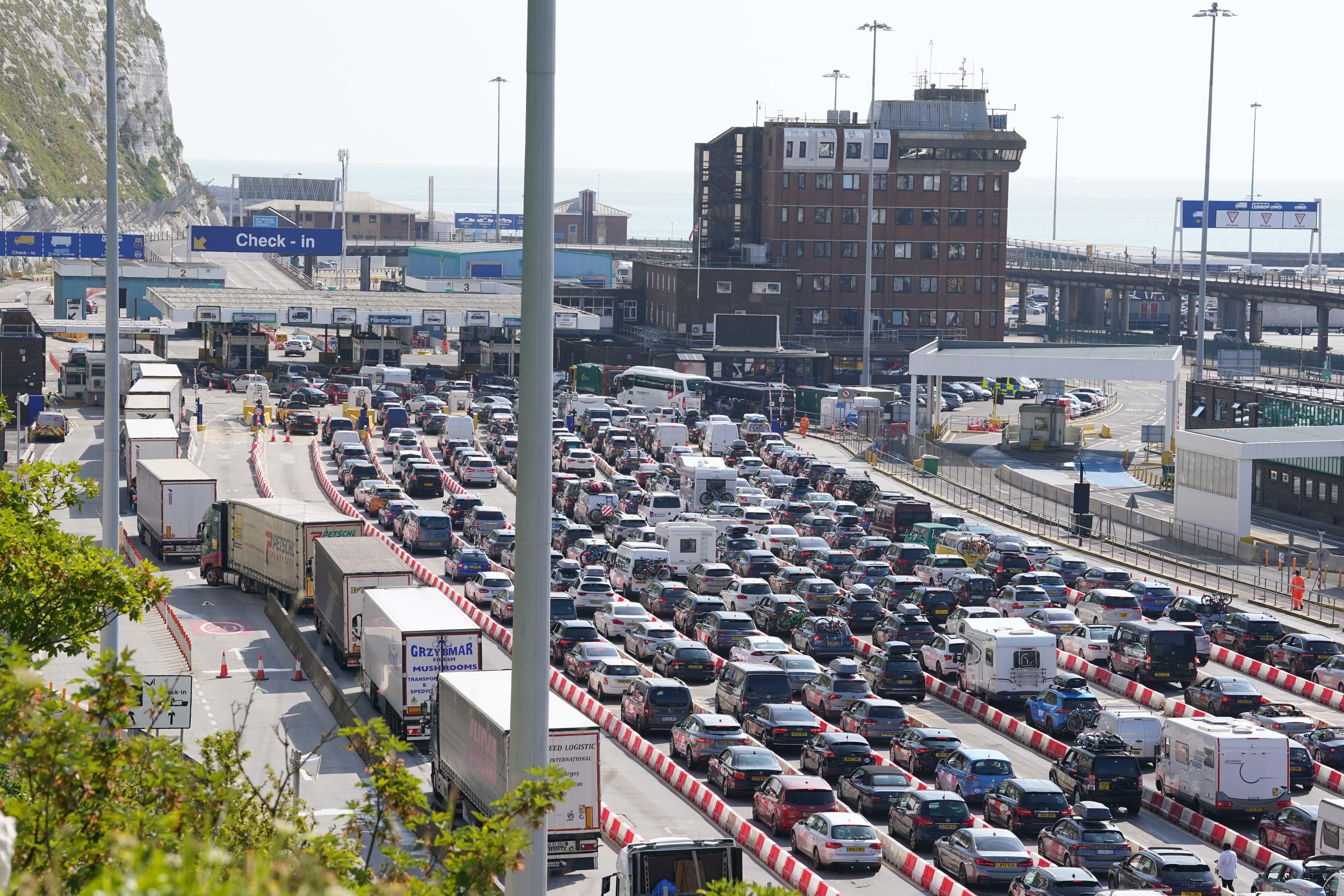 Lorries and cars queue at the Port of Dover, Kent on Friday (Gareth Fuller/PA)