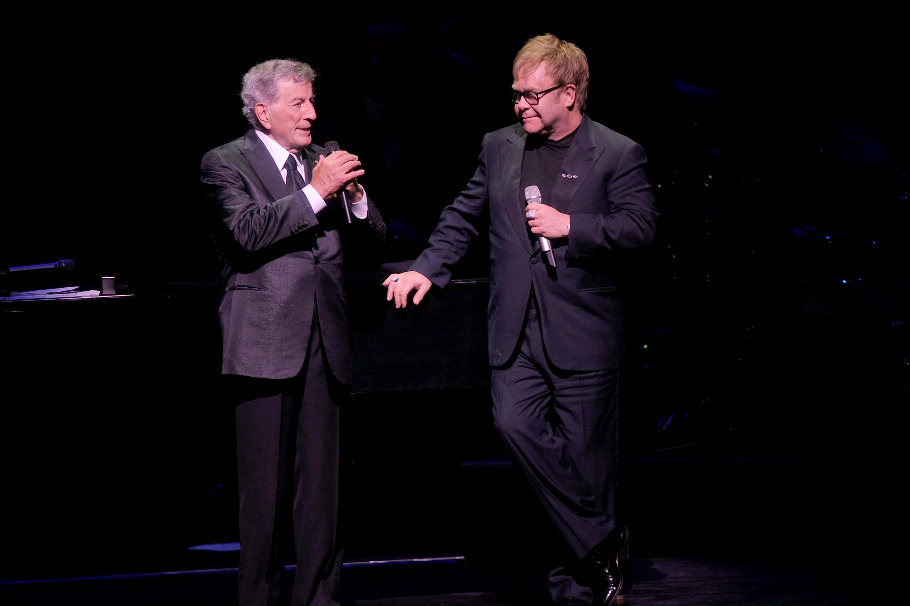 Bennett and Elton John perform during Tony Bennett's 85th Birthday Gala Benefit for Exploring the Arts at The Metropolitan Opera House