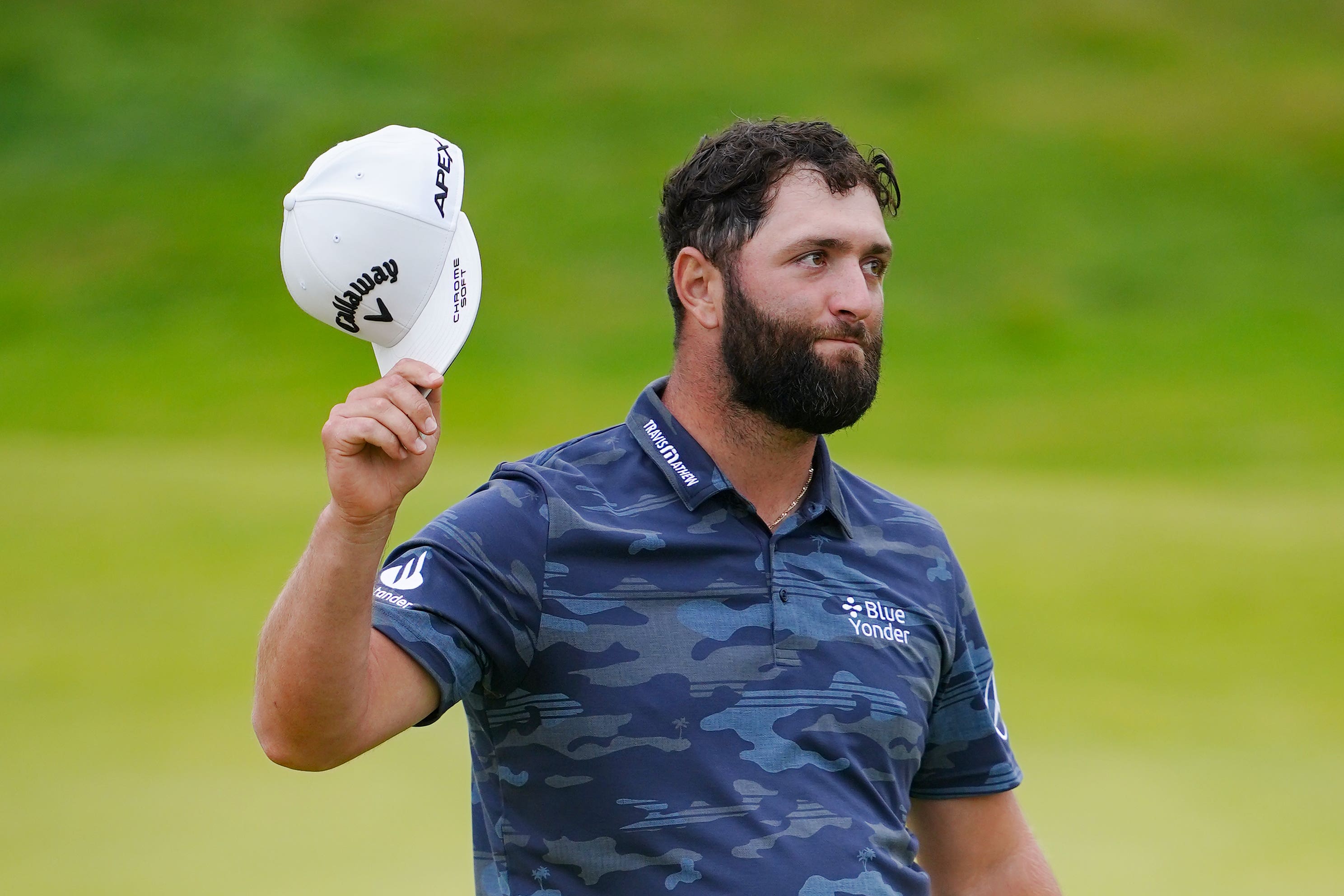 Spain’s Jon Rahm celebrates a birdie on the 18th during day three of The Open at Royal Liverpool (Peter Byrne/PA)