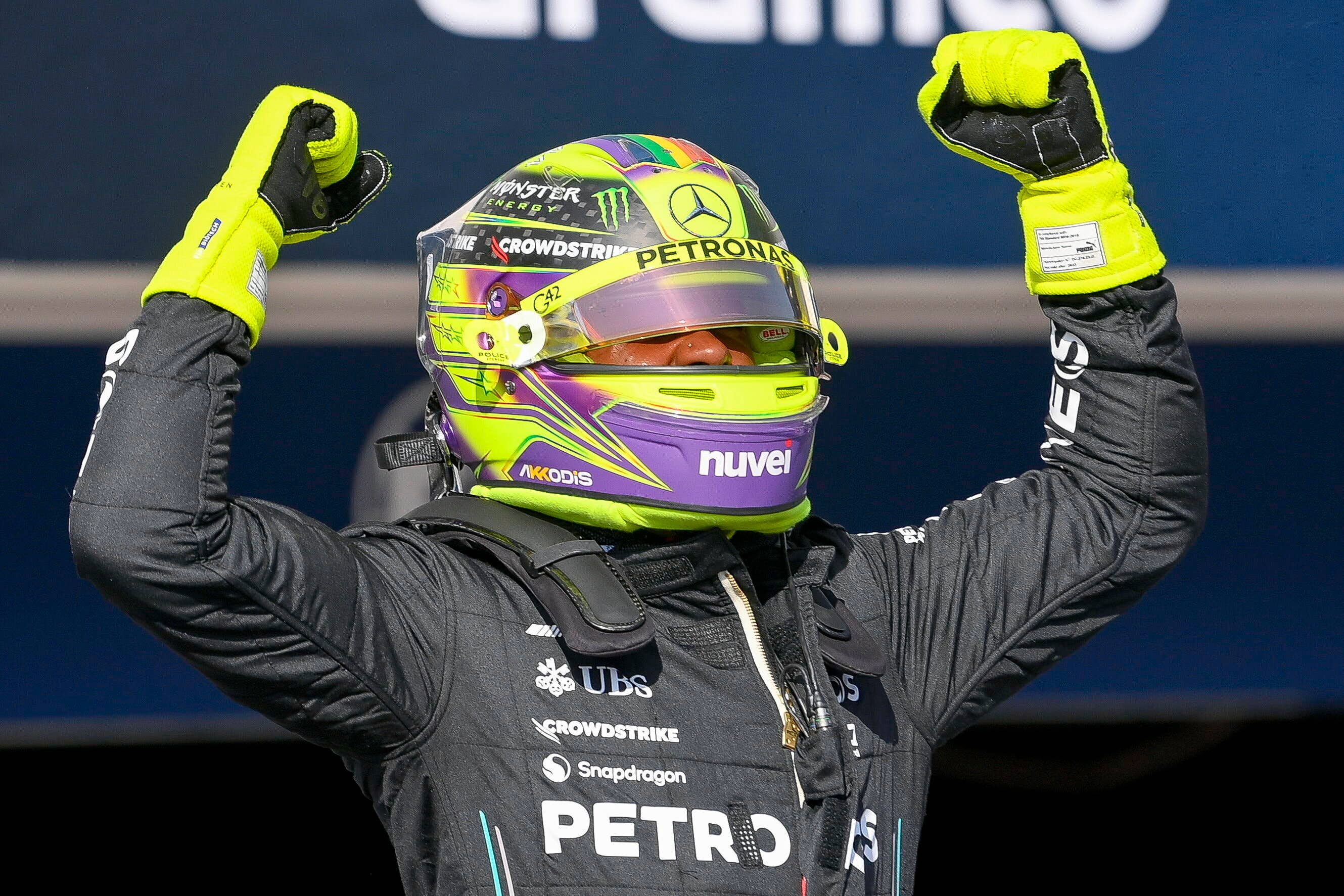 Lewis Hamilton celebrates taking pole in Hungary (Zsolt Czegledi/AP)