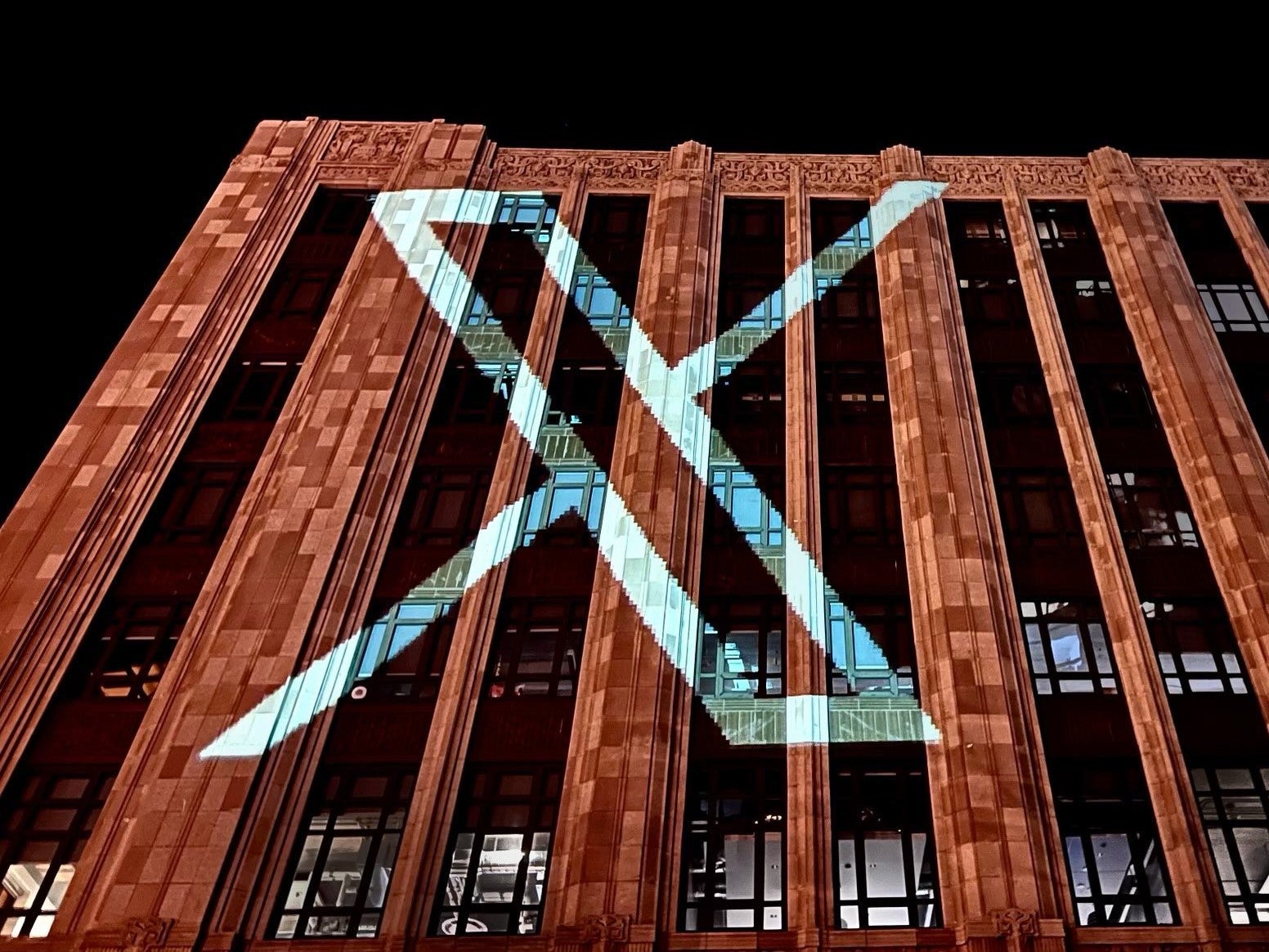 The logo of X, formerly known as Twitter, on the company’s headquarters in San Francisco, California.