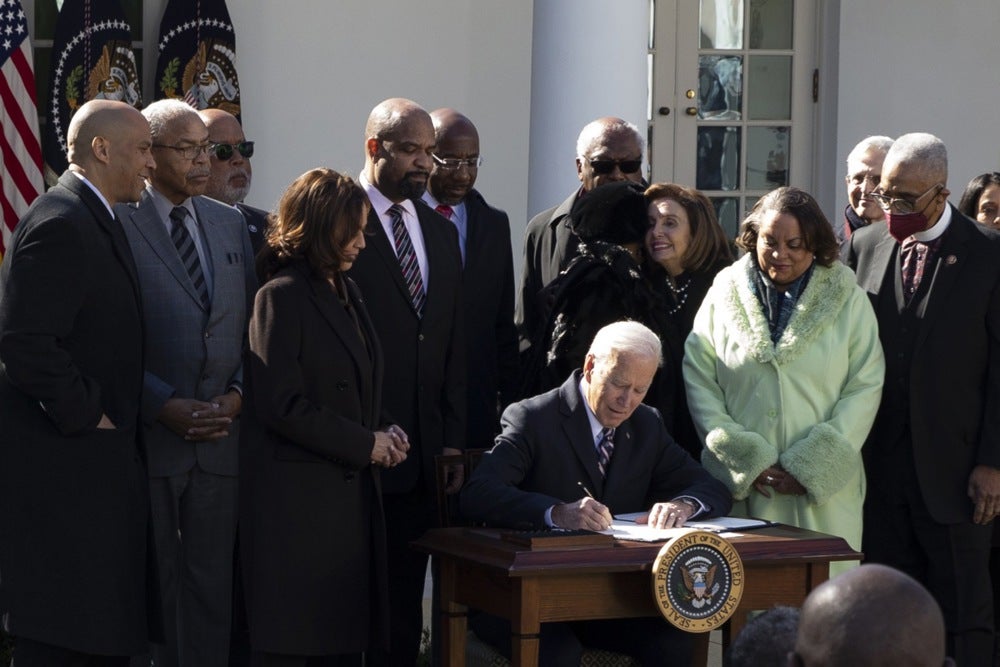 President Joe Biden signed the Emmett Till Antilynching Act at the White House in March 2022.