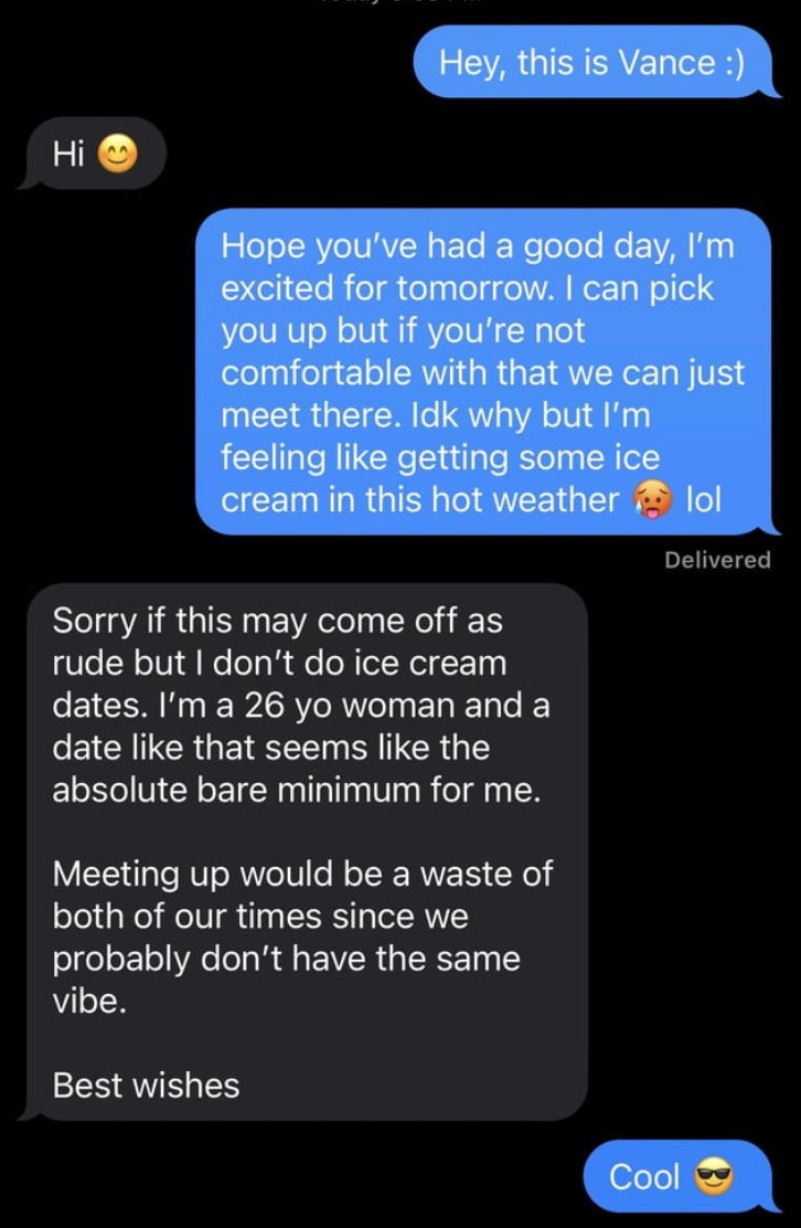 The ‘ice cream date’ text exchange that went viral this month