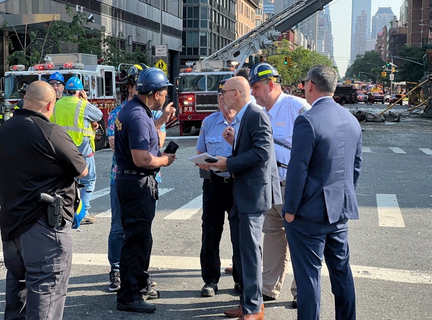 NYC Mayor’s Office released these images of officials on the scene of the crane collapse