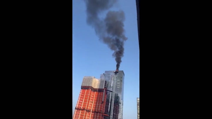 Crane on fire in New York City.