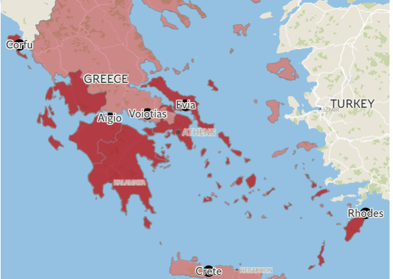 The map showing the location of the wildfires