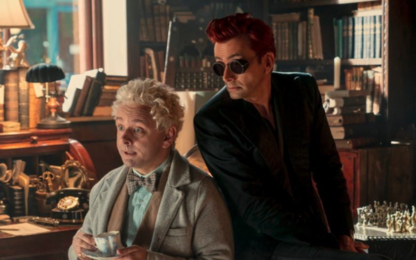 Michael Sheen and David Tennant as Aziraphale and Crowley on “Good Omens’ season two