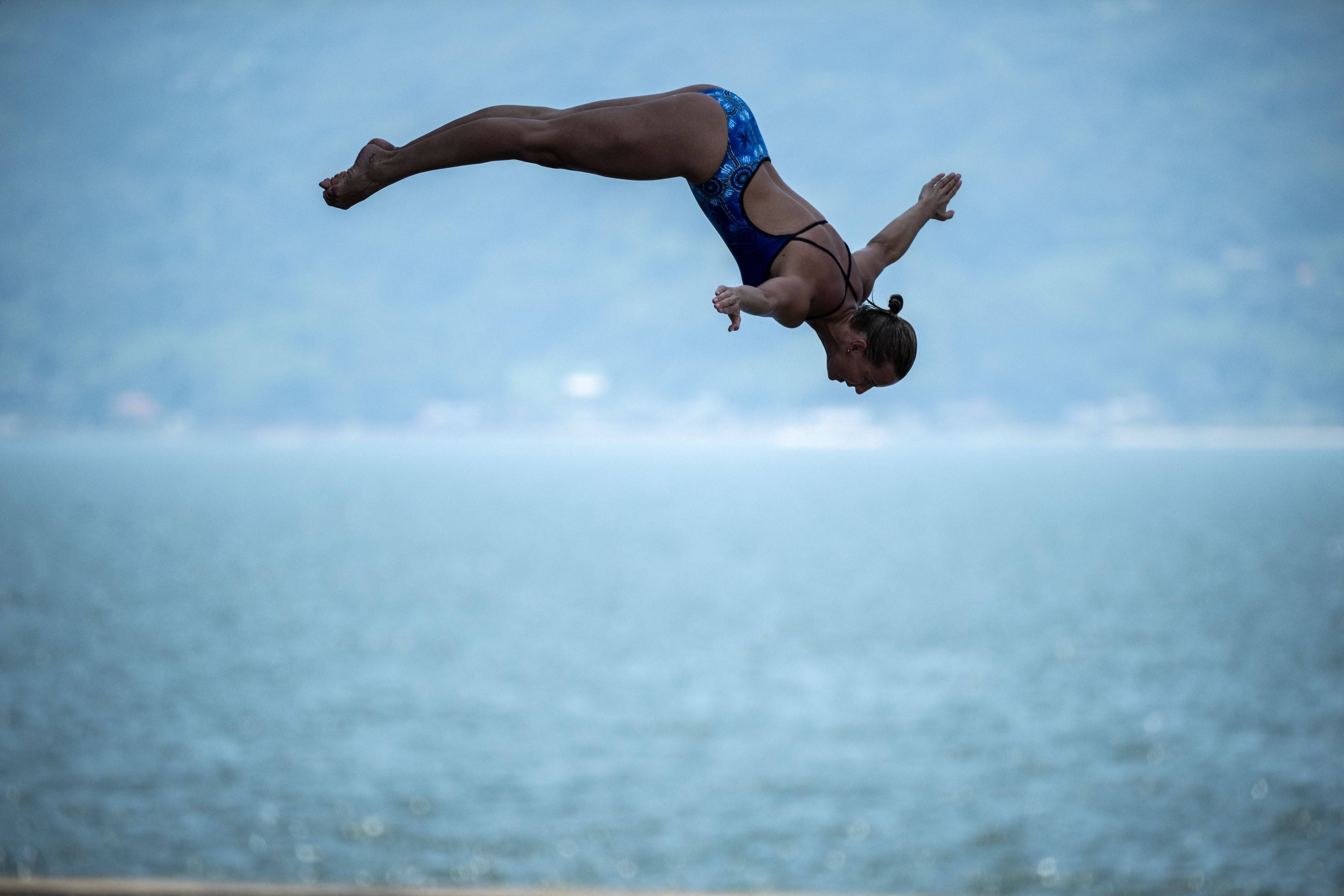 Australia's Rhiannan Iffland competes in the women's high diving 20m round 3 & 4 during the World Aquatics Championships in Fukuoka