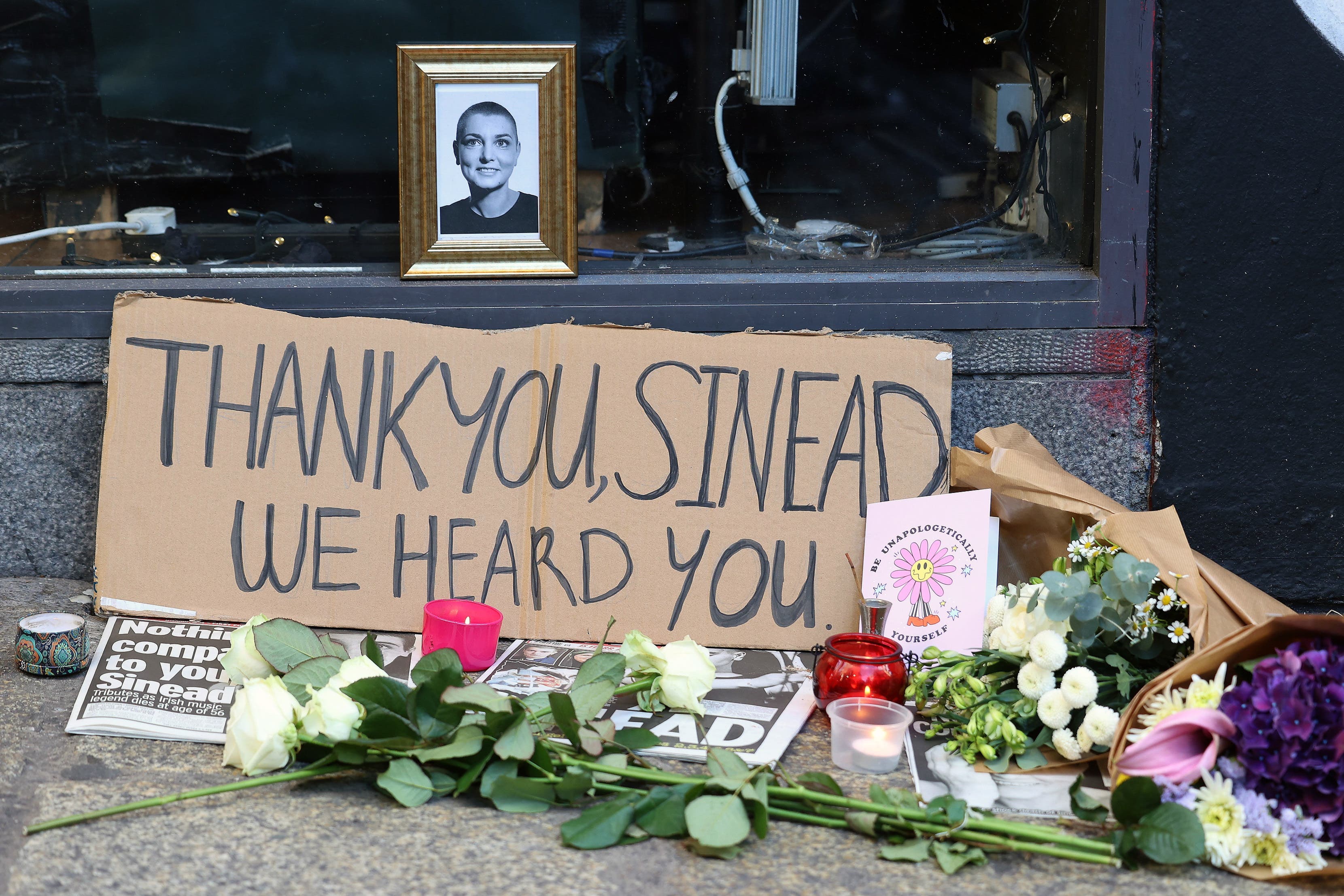 Tributes to Sinead O’Connor at the Irish Rock ‘n’ Roll Museum in the Temple Bar area of Dublin (Damien Eagers/PA)