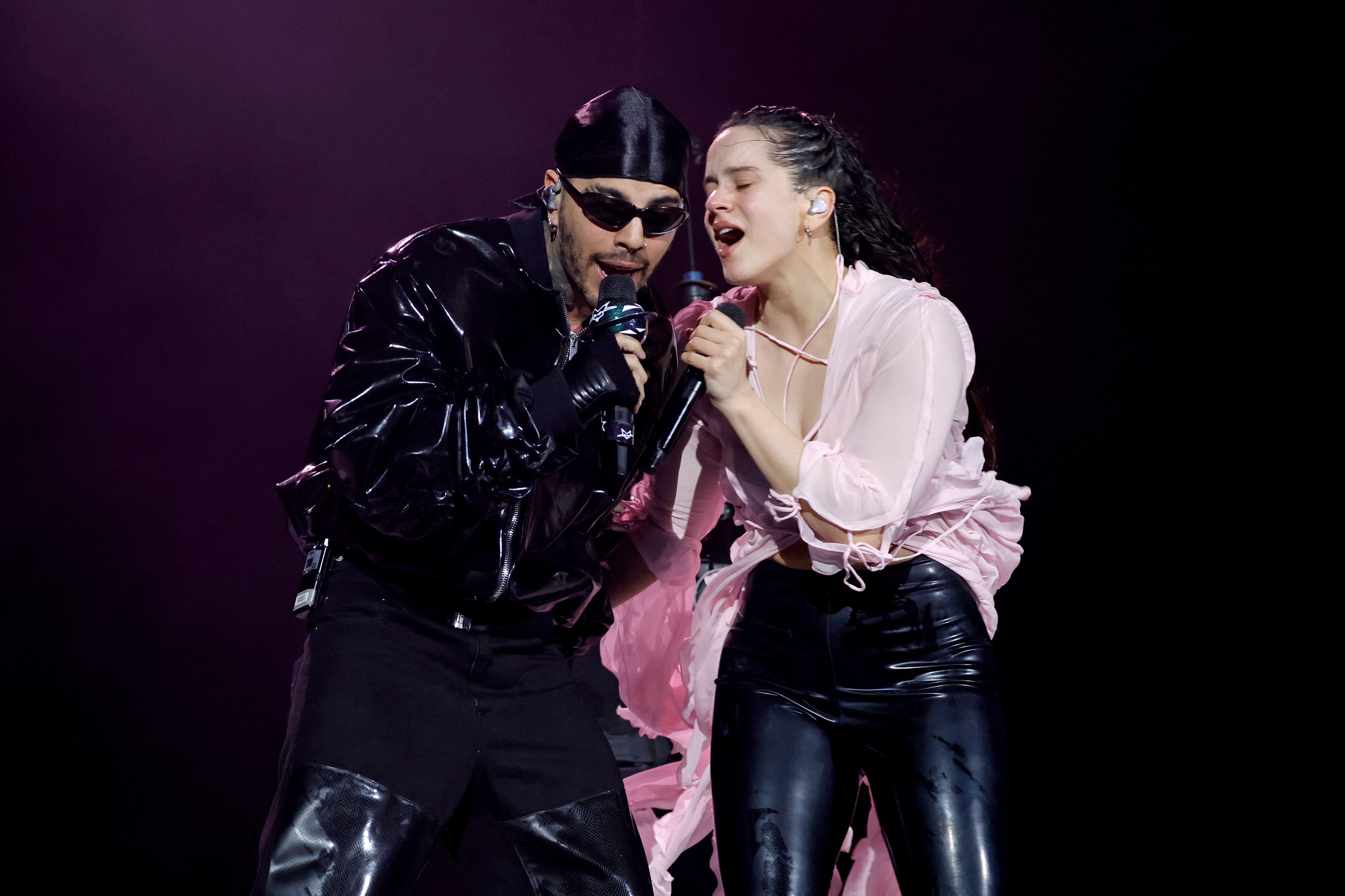 Rauw Alejandro performs with RosalÃ­a at the Coachella Stage during the 2023 Coachella Valley Music and Arts Festival on April 15, 2023
