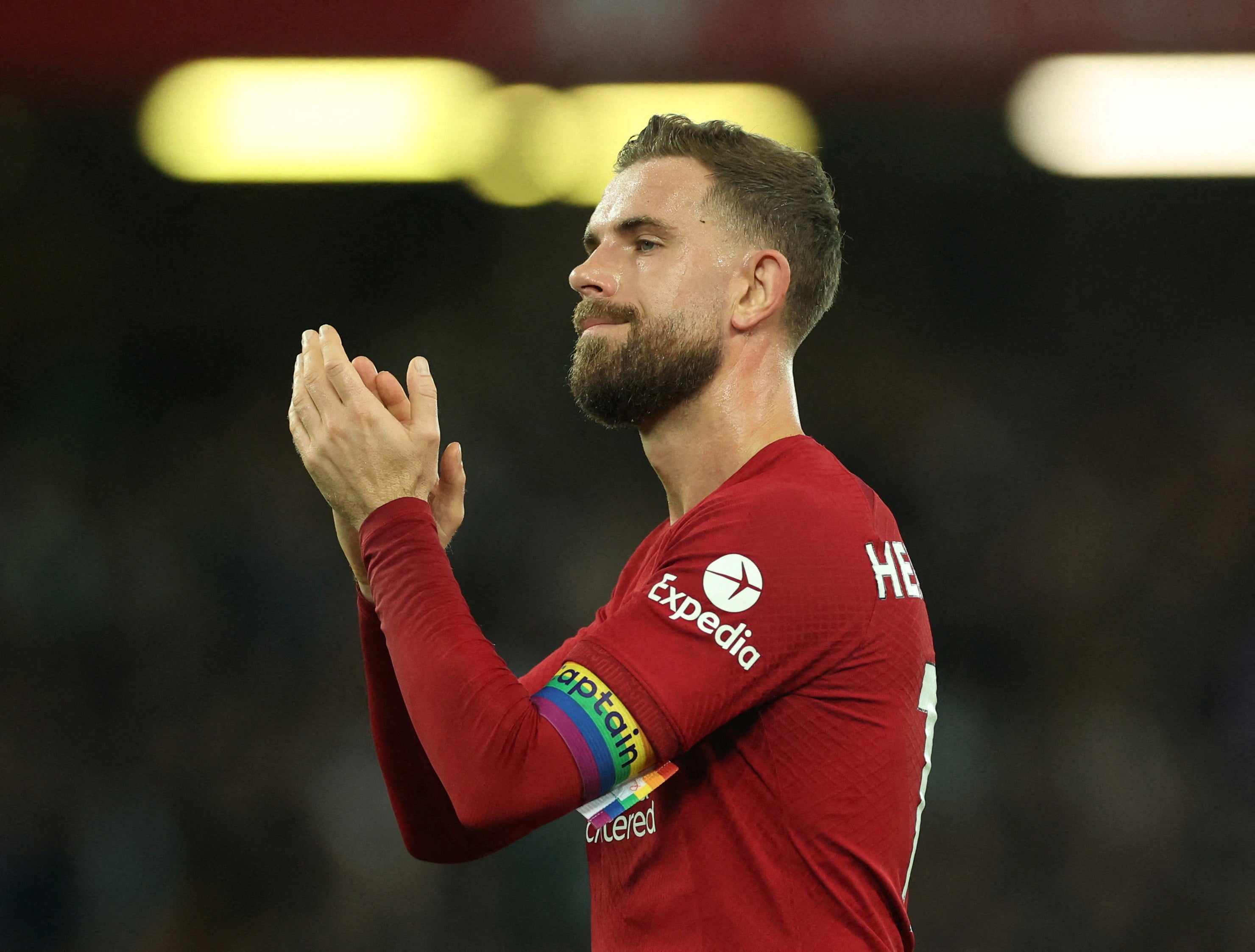 England international Henderson wearing a rainbow armband during a Liverpool match last season