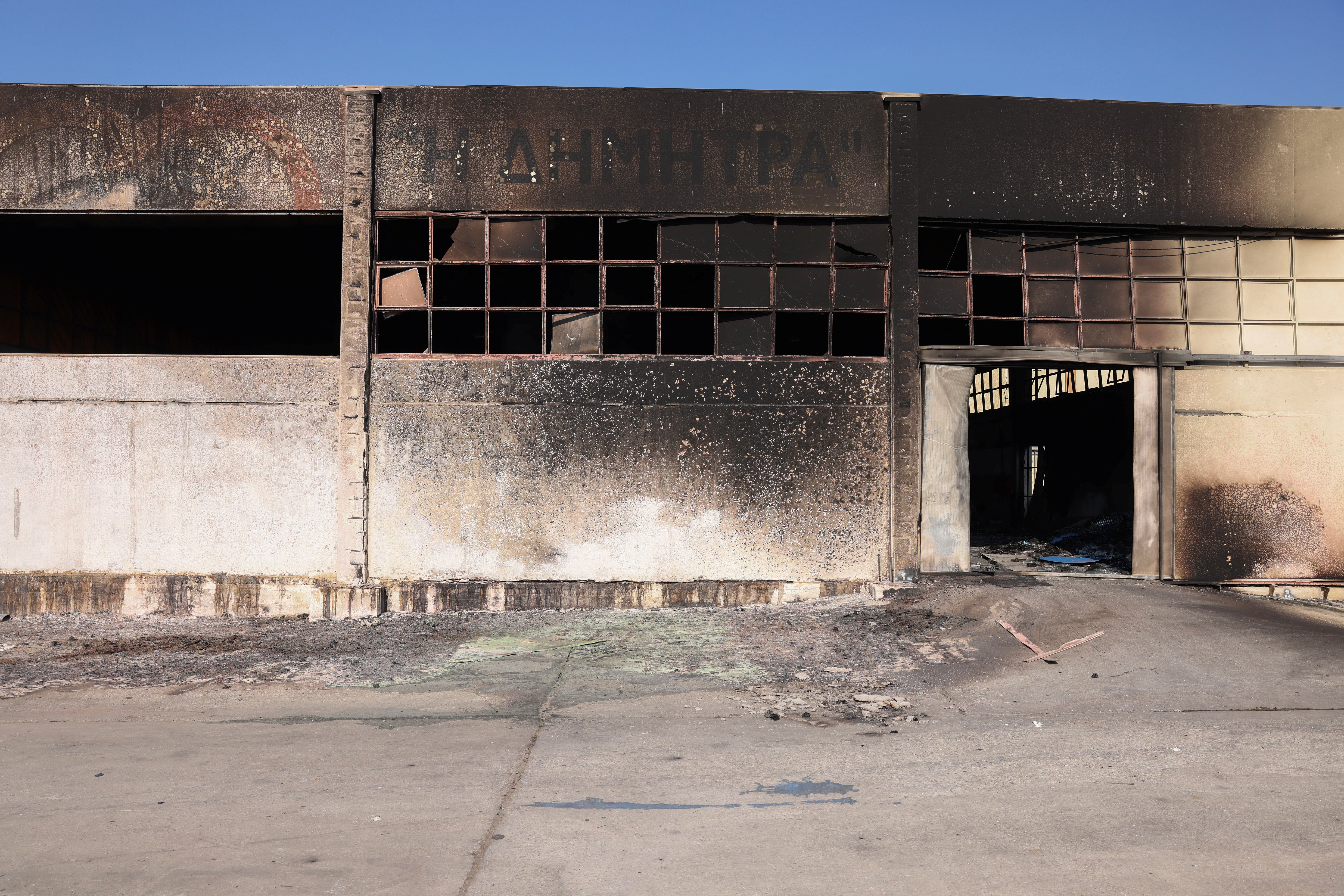 A view of the destroyed building of "Dimitra" farmers' cooperative in Nea Aghialos, Greece