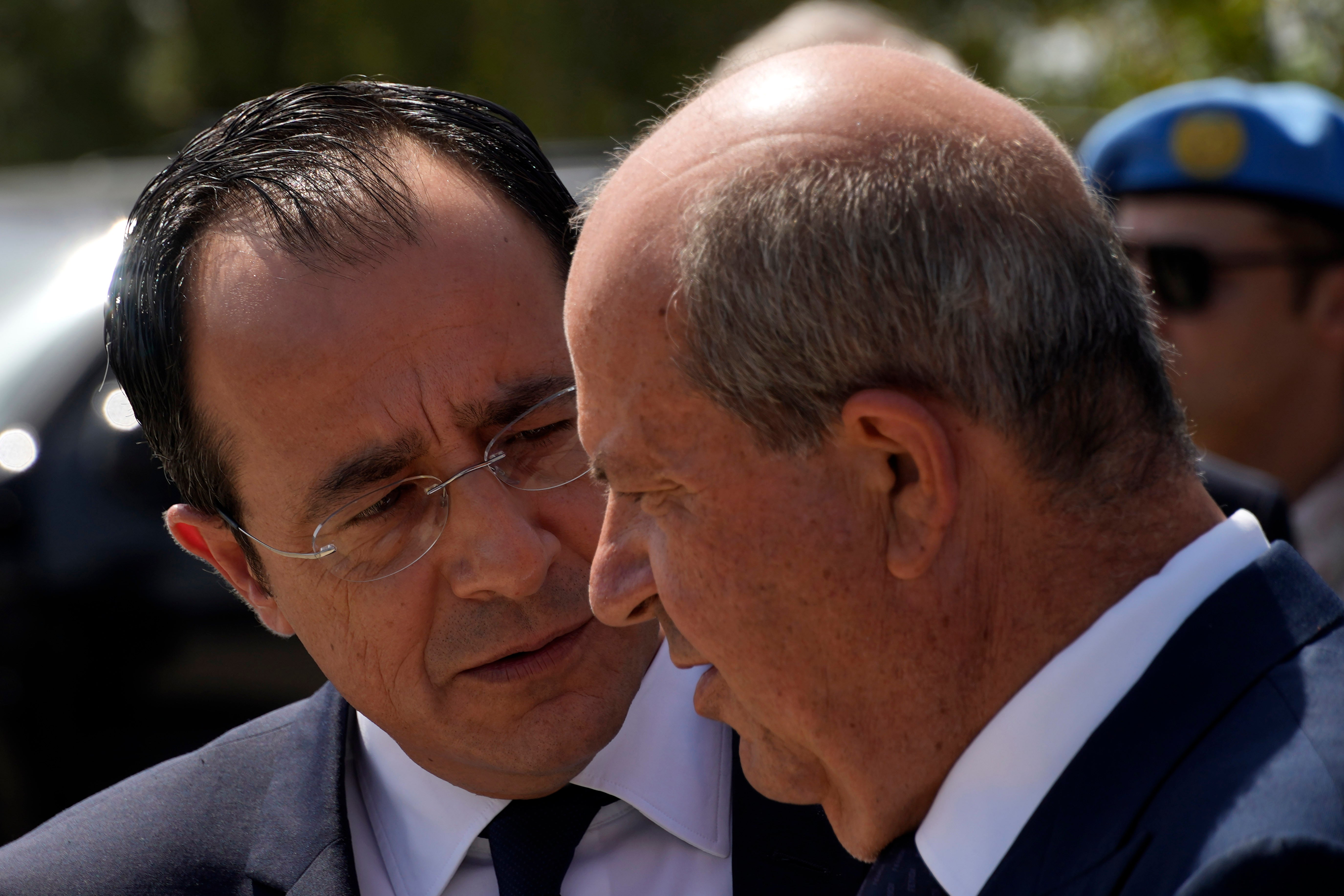 Cypriot president Nikos Christodoulides (left) meets president of the unrecognised TRNC Ersin Tatar (right) last year