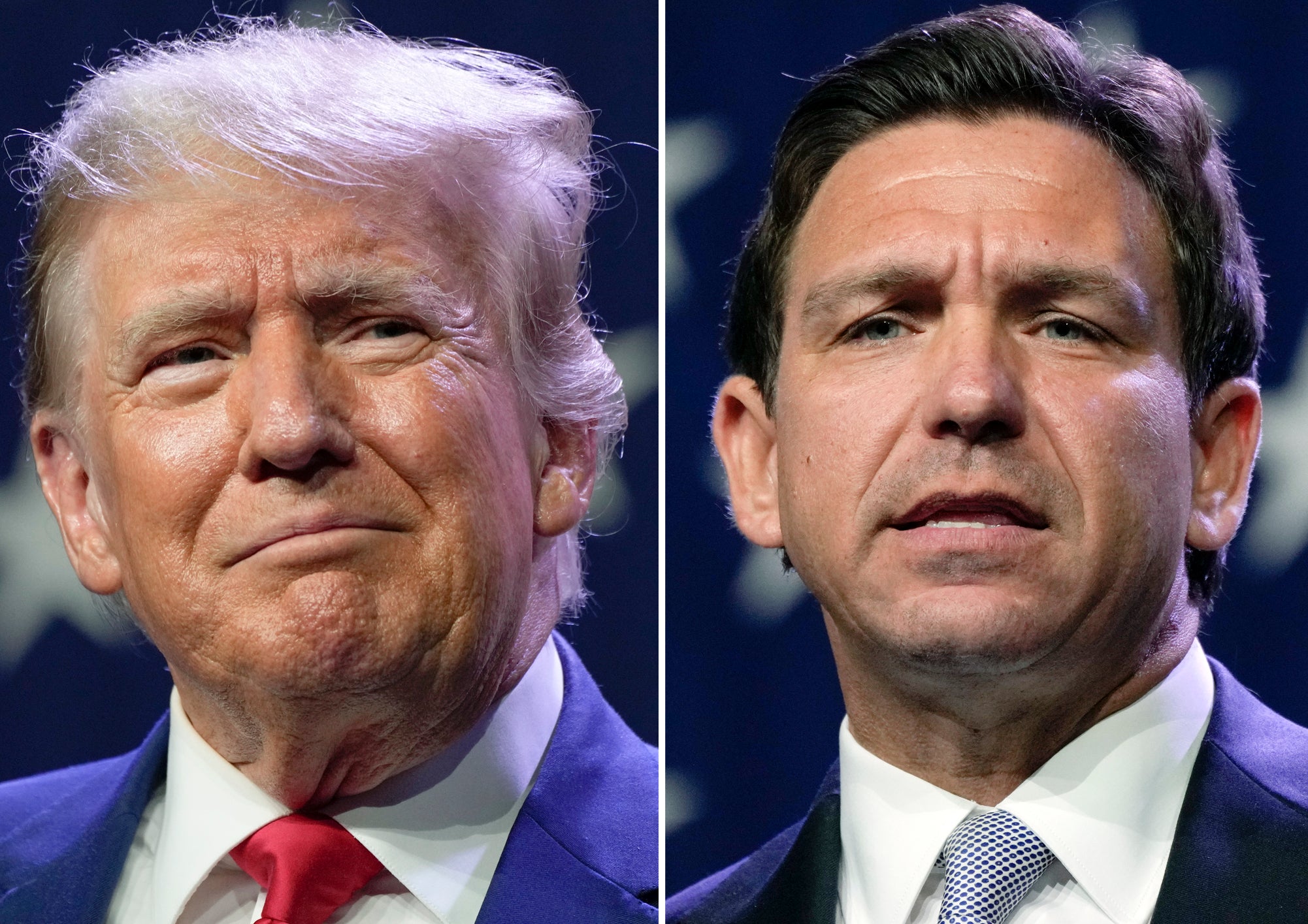 Former President Donald Trump, left, and Florida Governor Ron DeSantis, right