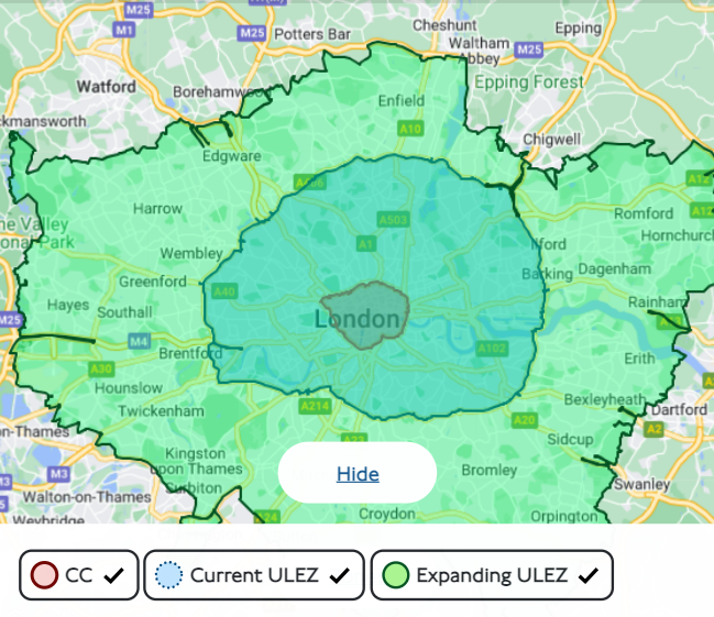 This map shows the expansion of the scheme, coming into effect on Tuesday