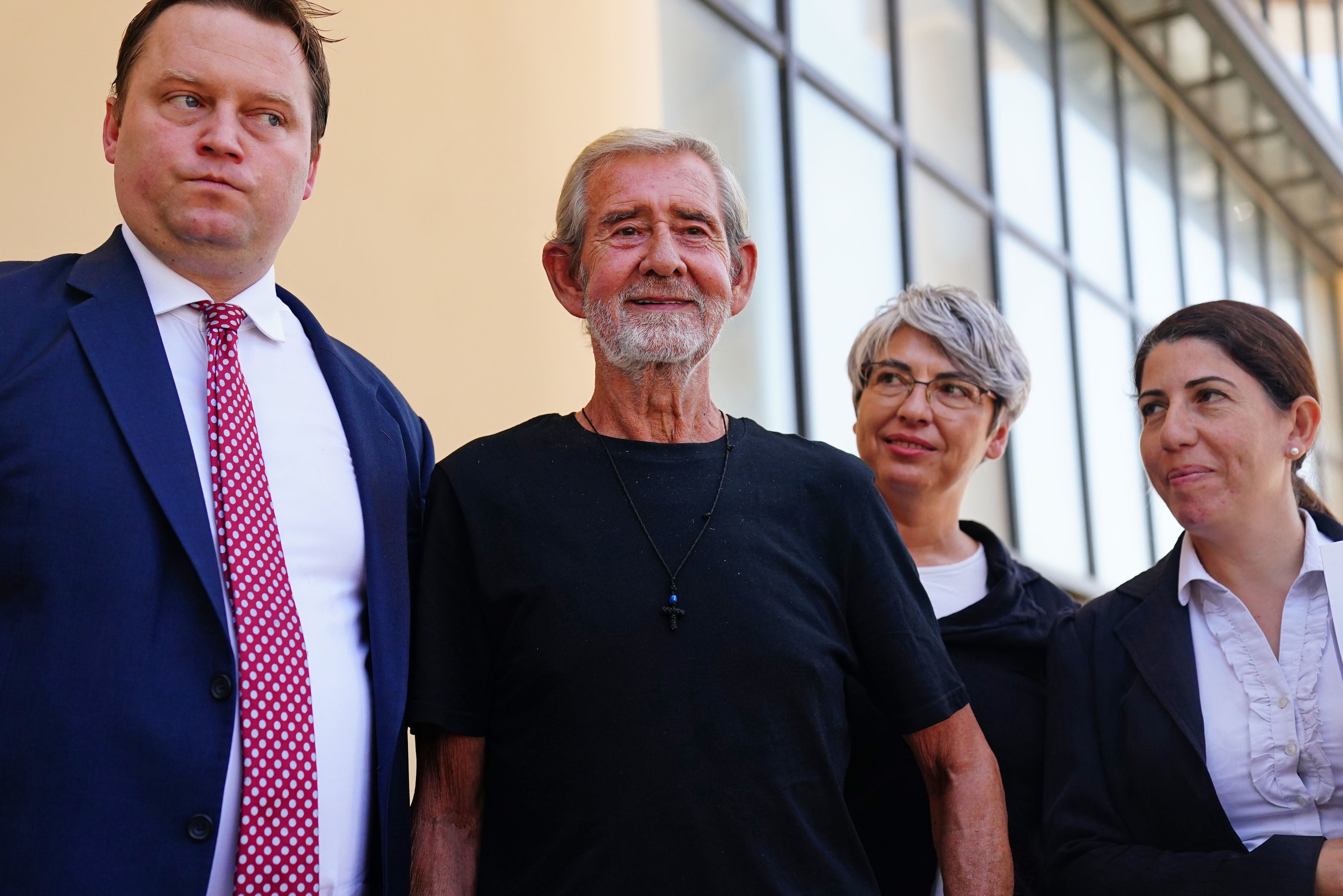 David Hunter with his defence team (right) and Michael Polak, the director of Justice Abroad