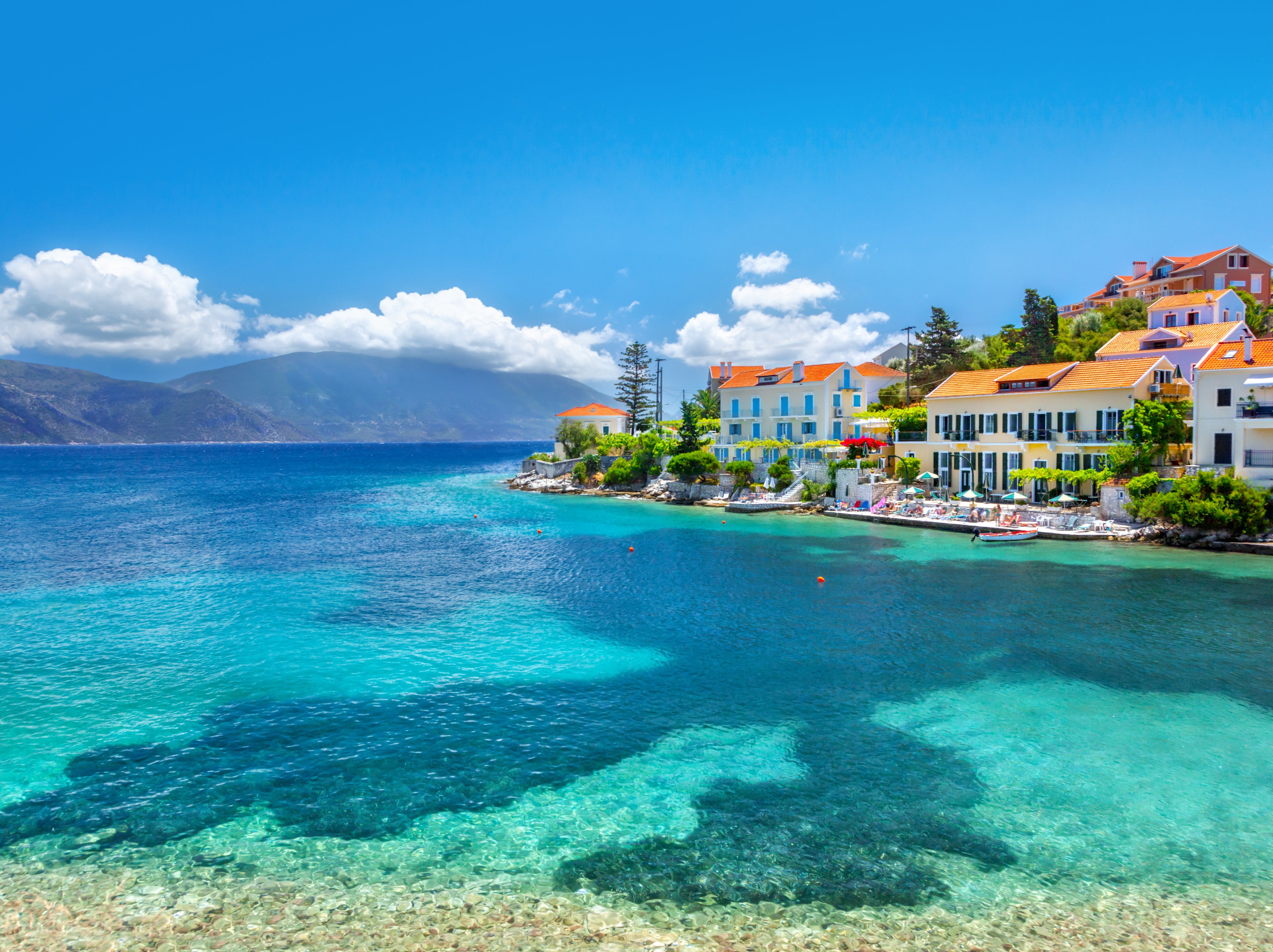 Still waters run deep... sea surrounds the village of Fiskardo