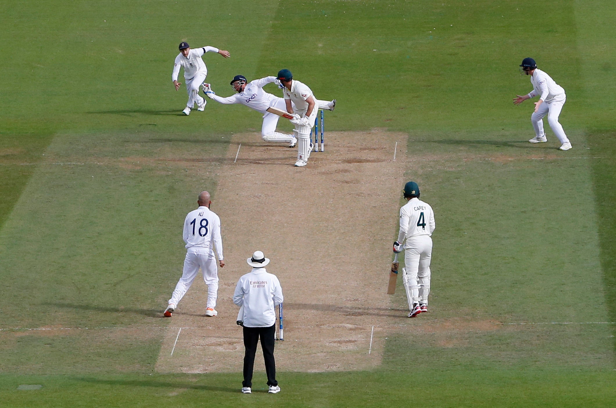 England's Jonny Bairstow takes a catch to dismiss Australia's Mitchell Marsh off the bowling of England's Moeen Ali