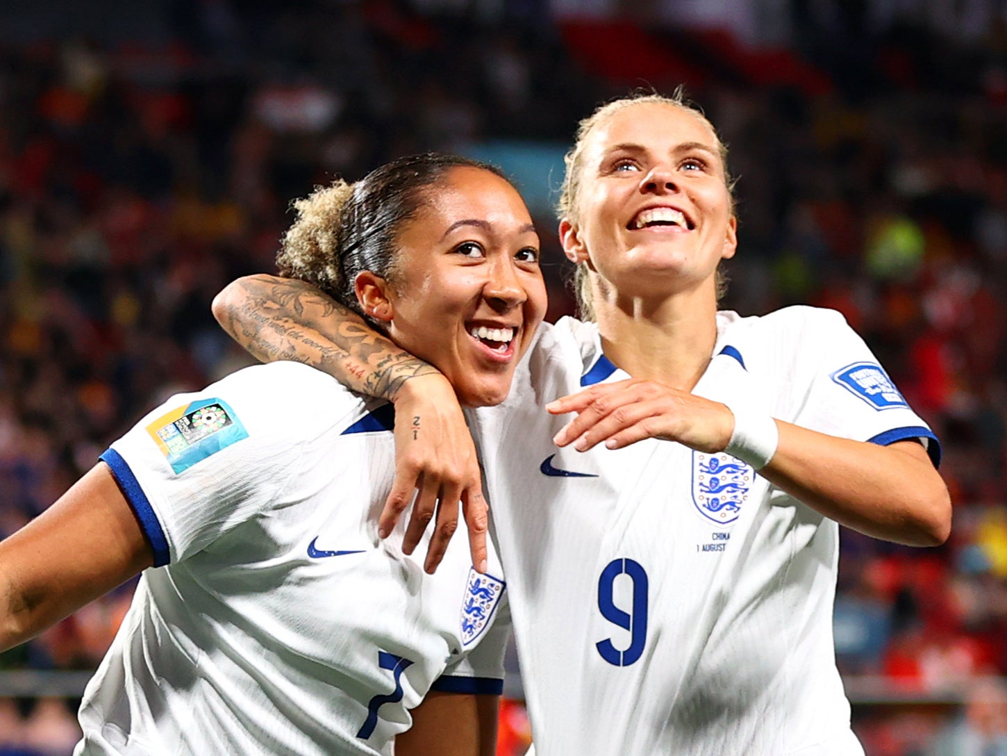 Lauren James and Rachel Daly celebrate