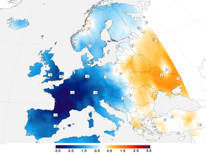 Temperature anomalies in Europe in 1816, known as the ‘Year without a summer’, following the eruption of Mount Tambora in Indonesia